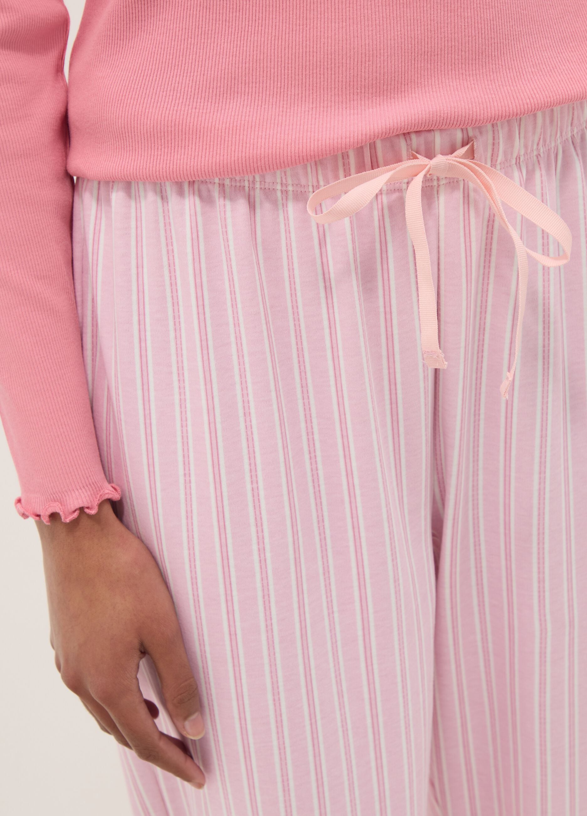 Regular fit pink striped pure cotton pyjama trousers
