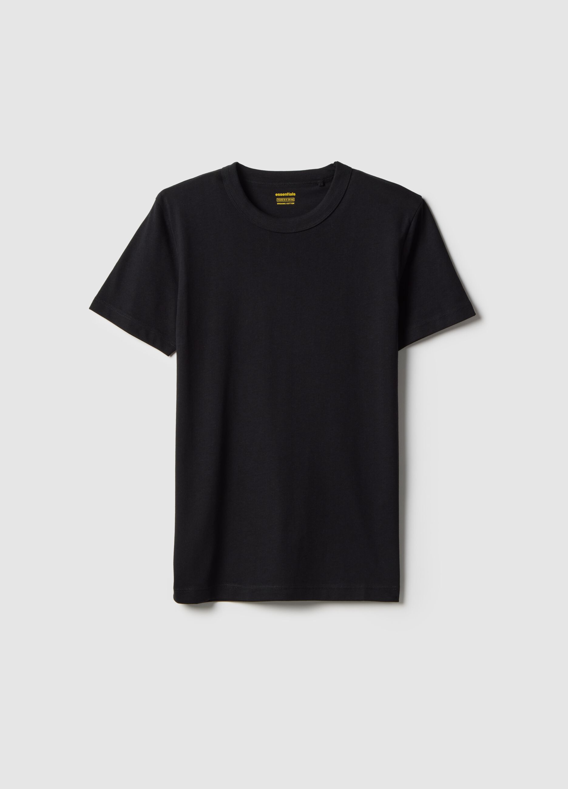Boy's black crew neck T-shirt in pure cotton, over fit