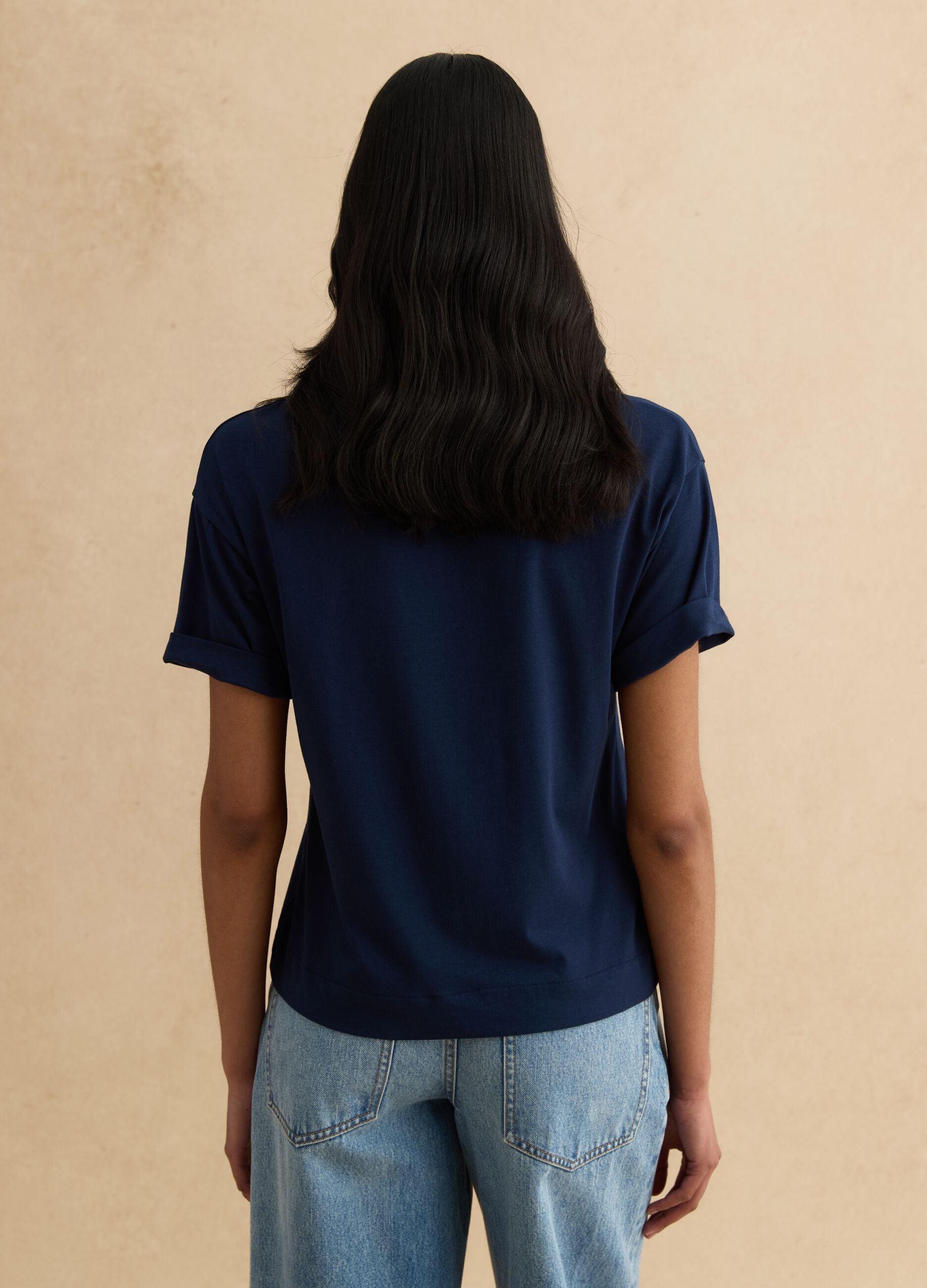 Blue short-sleeve jersey t-shirt in stretch cotton and modal