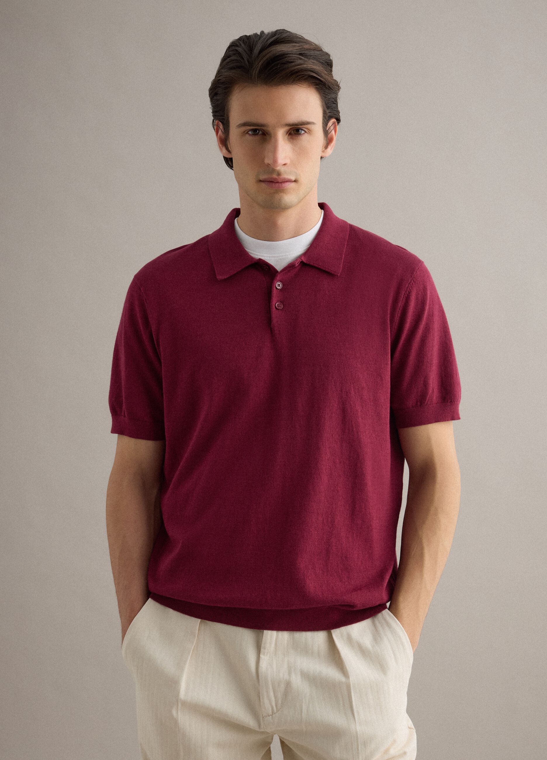 Polo in misto cotone, lino e seta rossa regular fit