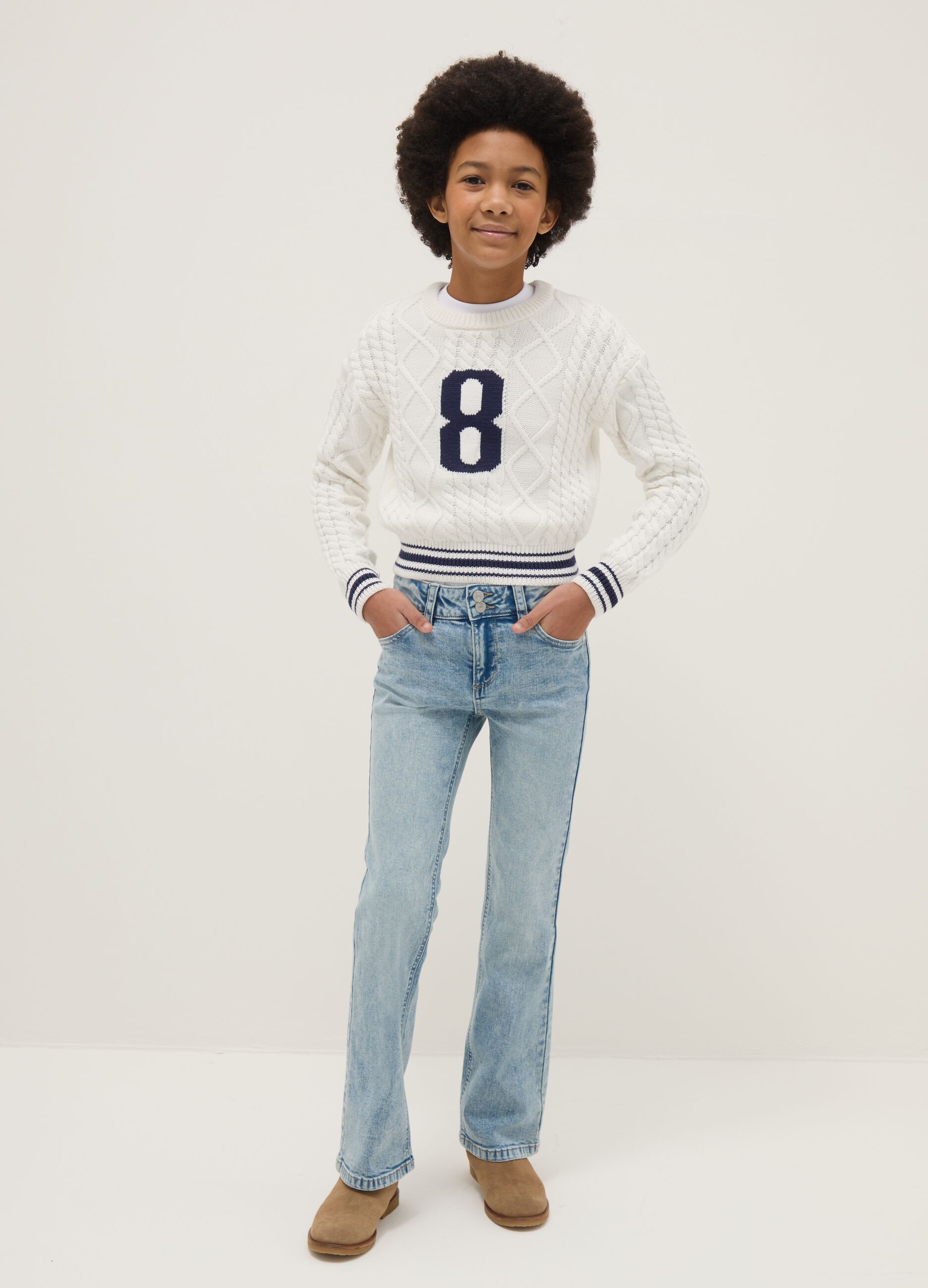 Girls' blue stretch cotton flare jeans