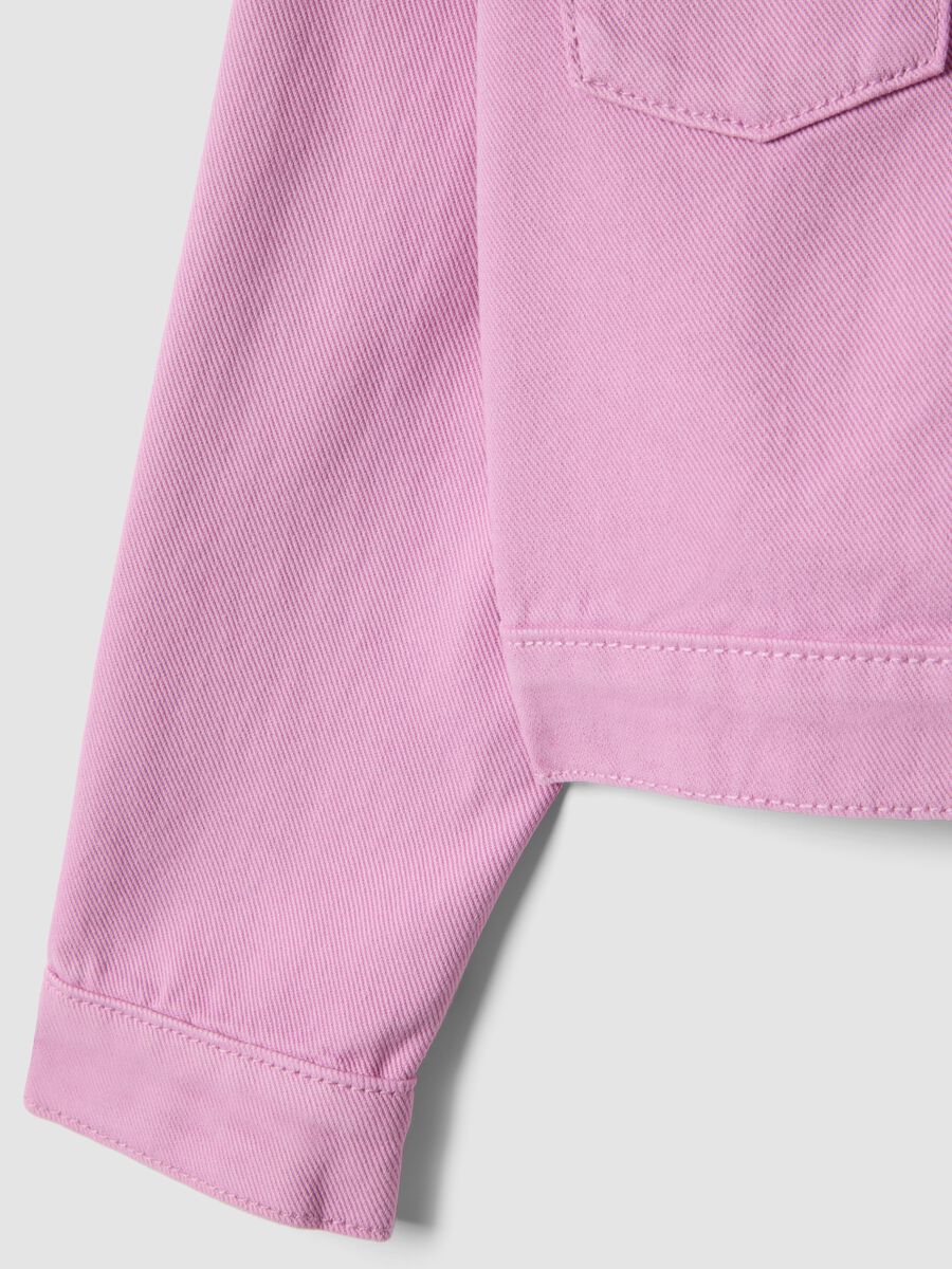 Girl's regular fit pink denim cotton jacket with pockets_3