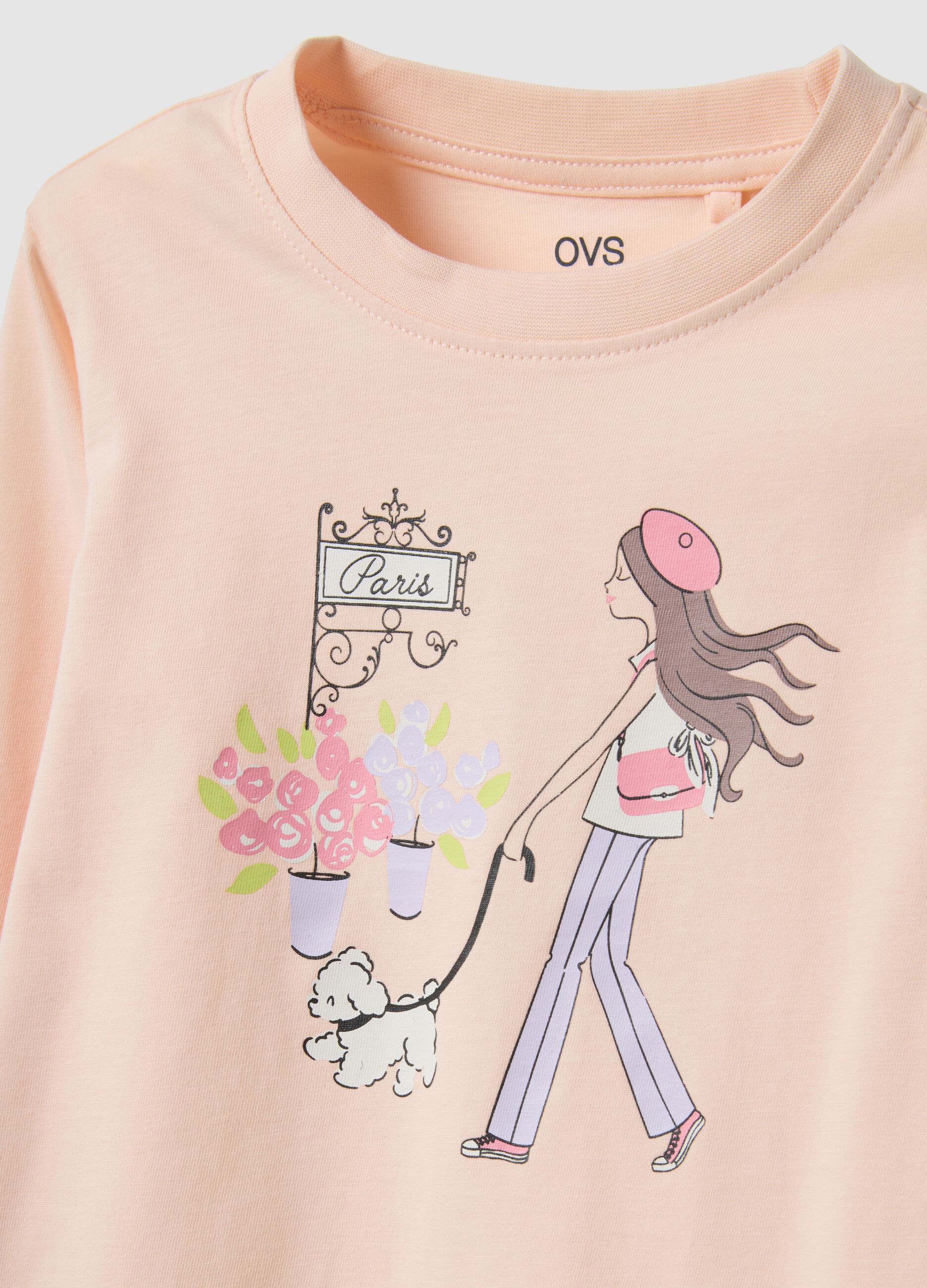 Beige pure cotton regular fit T-shirt with print for girls