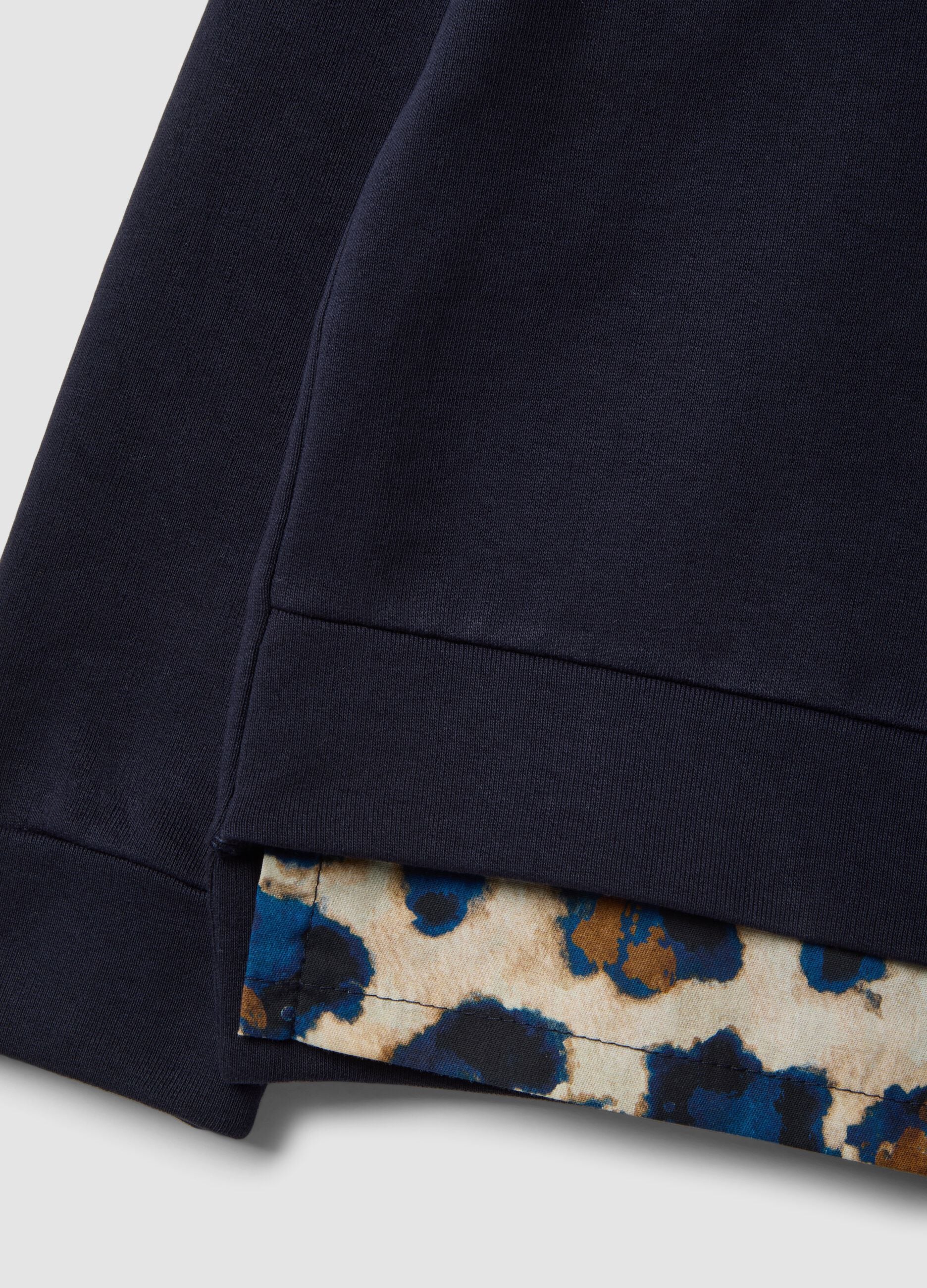 Regular fit blue stretch cotton crewneck sweatshirt with detail