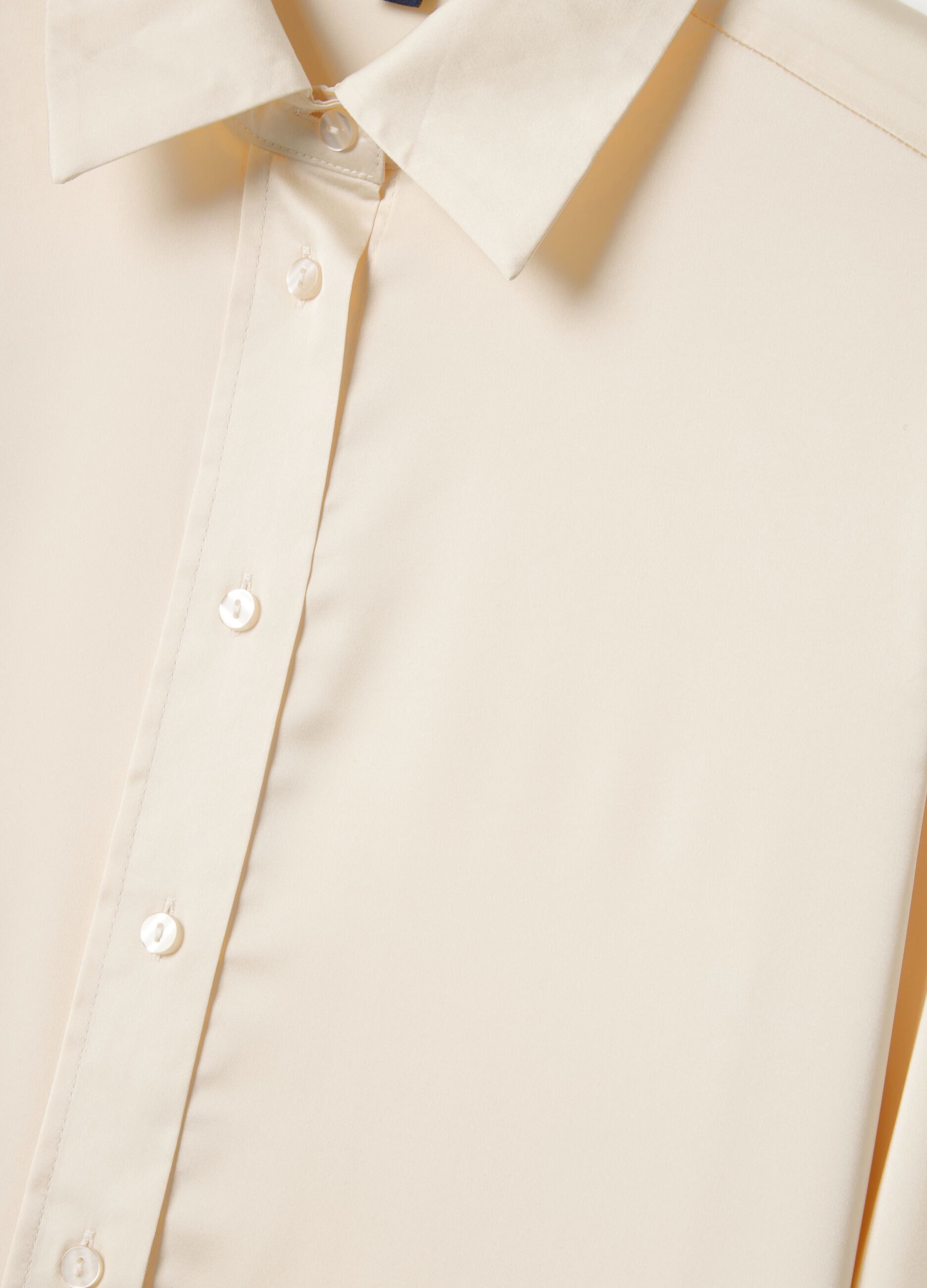 Beige long sleeve satin shirt regular fit