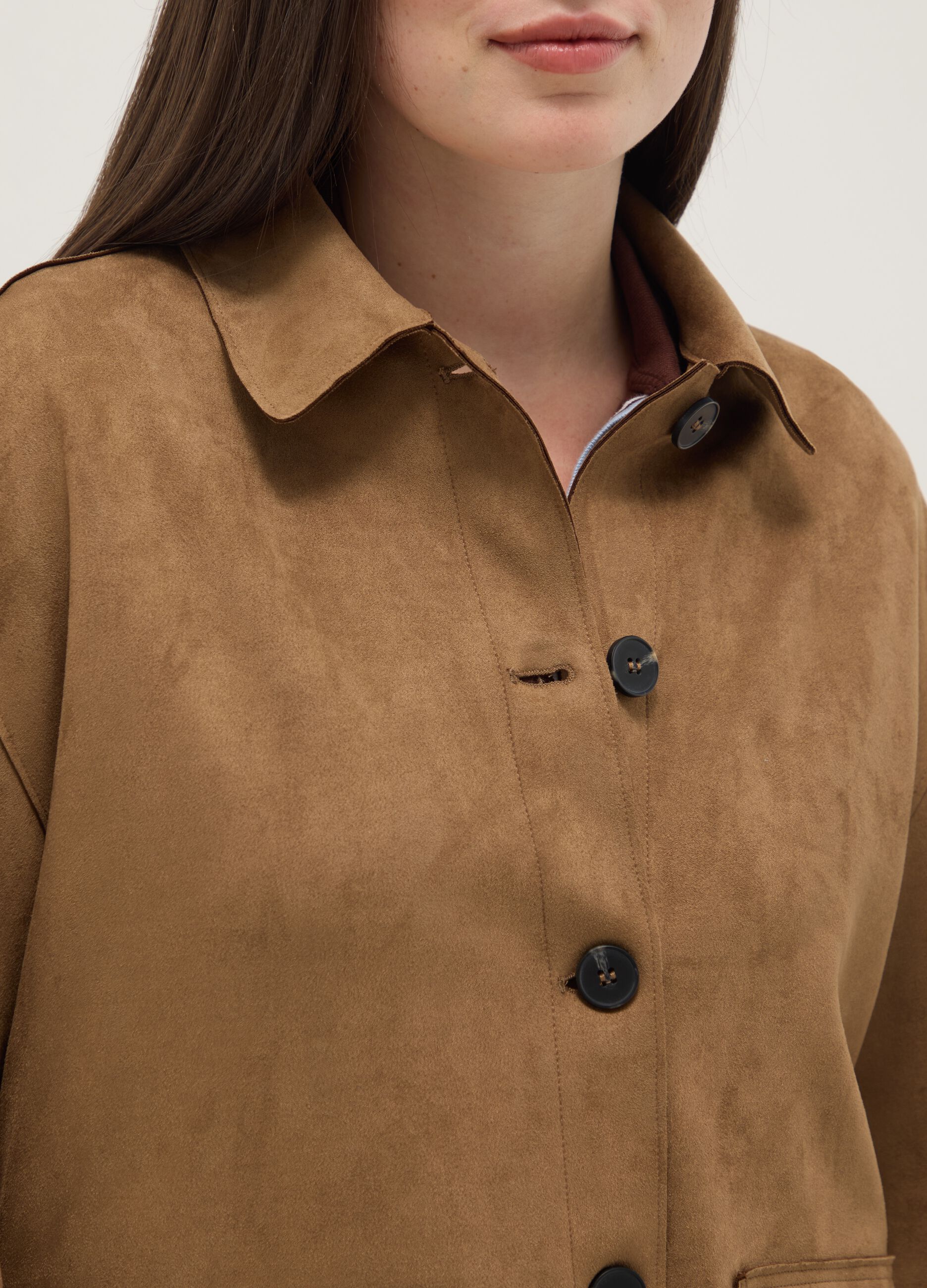 Brown regular fit jacket with collar and buttons