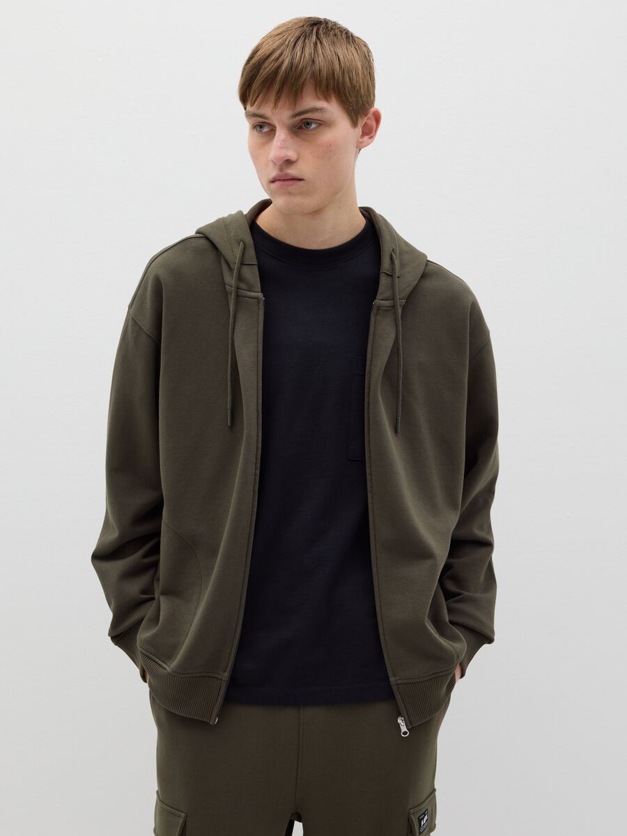 Over-fit full-zip sweatshirt in cotton with hood_0