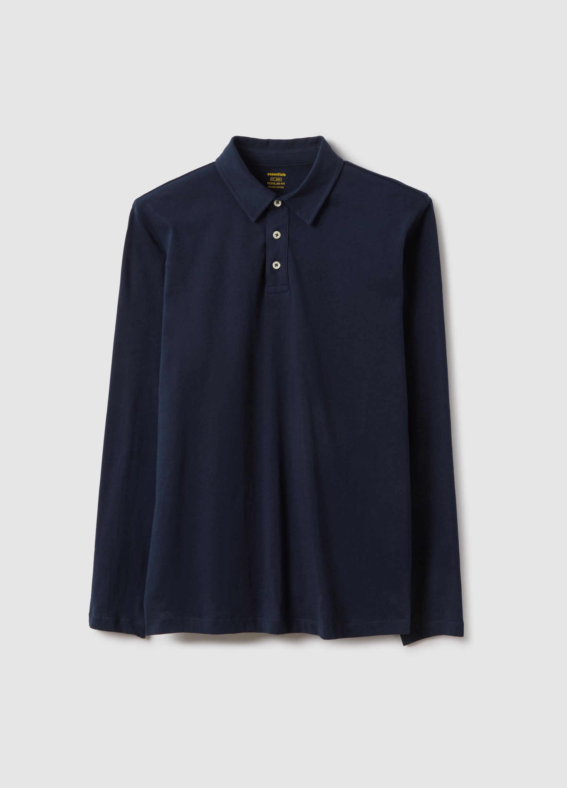 Long sleeve blue pure cotton polo &ndash; regular fit