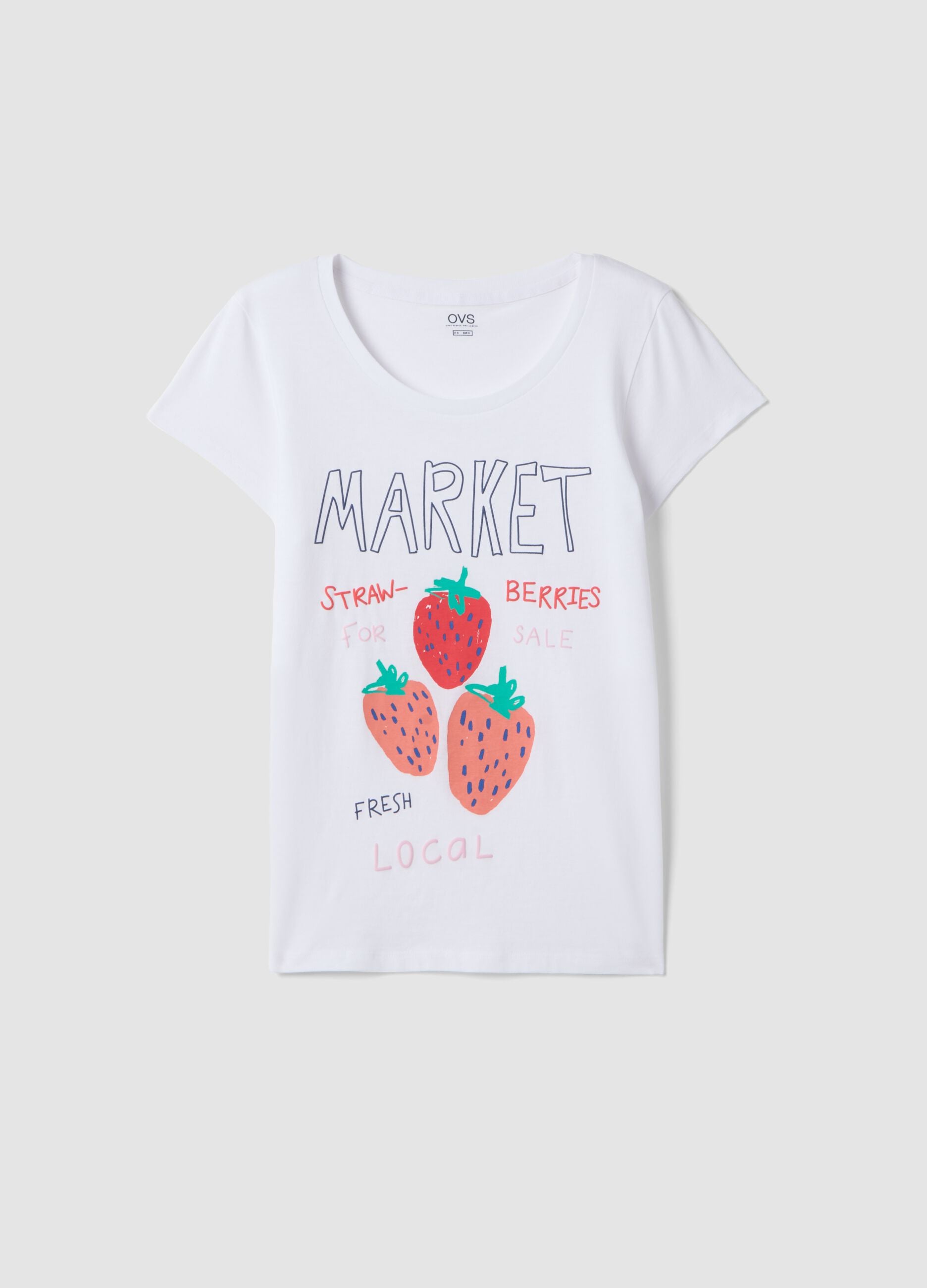 White pure cotton pajama shirt regular fit with strawberries