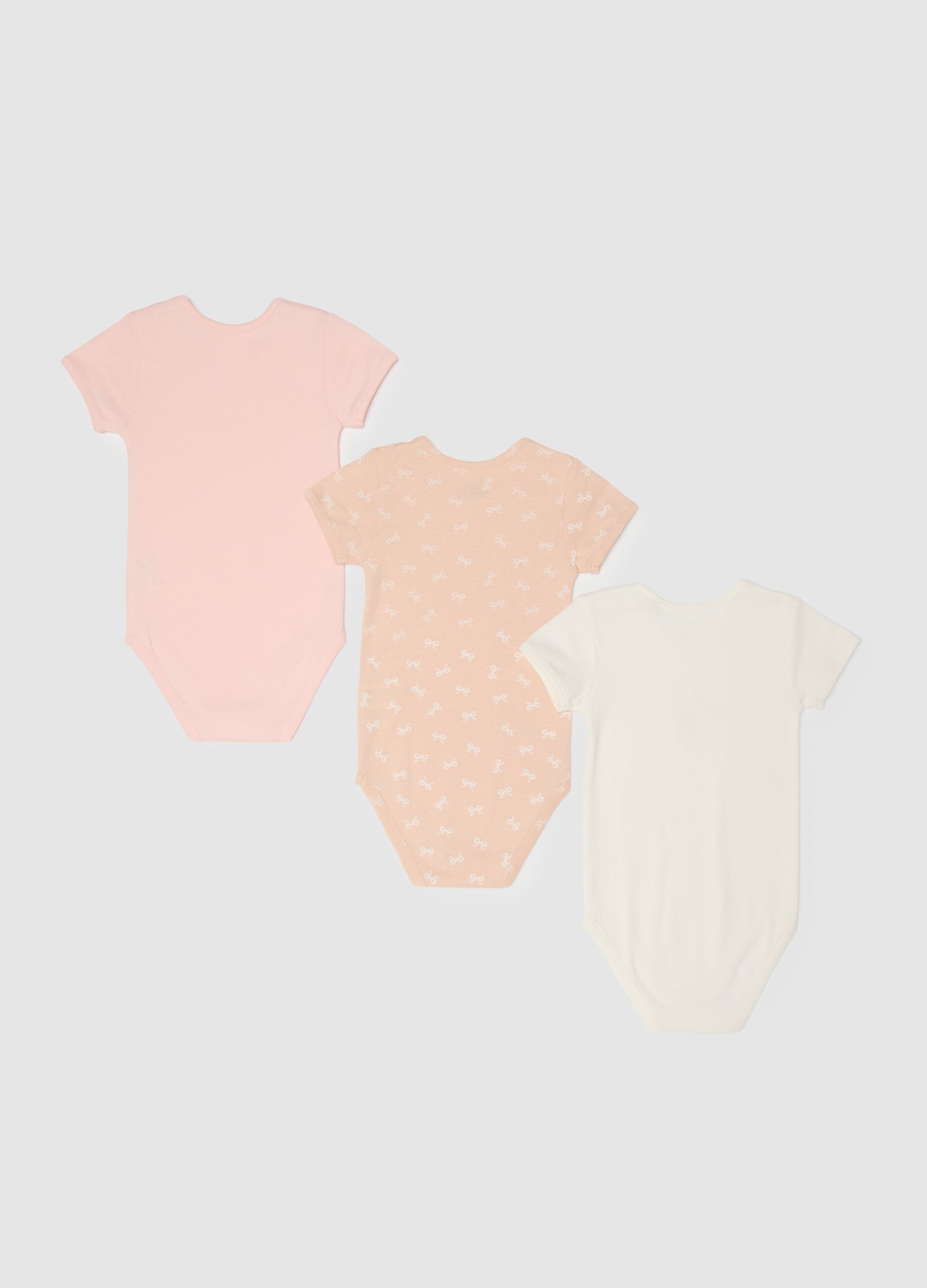 Multicolour short-sleeve pure cotton baby bodysuit tripack