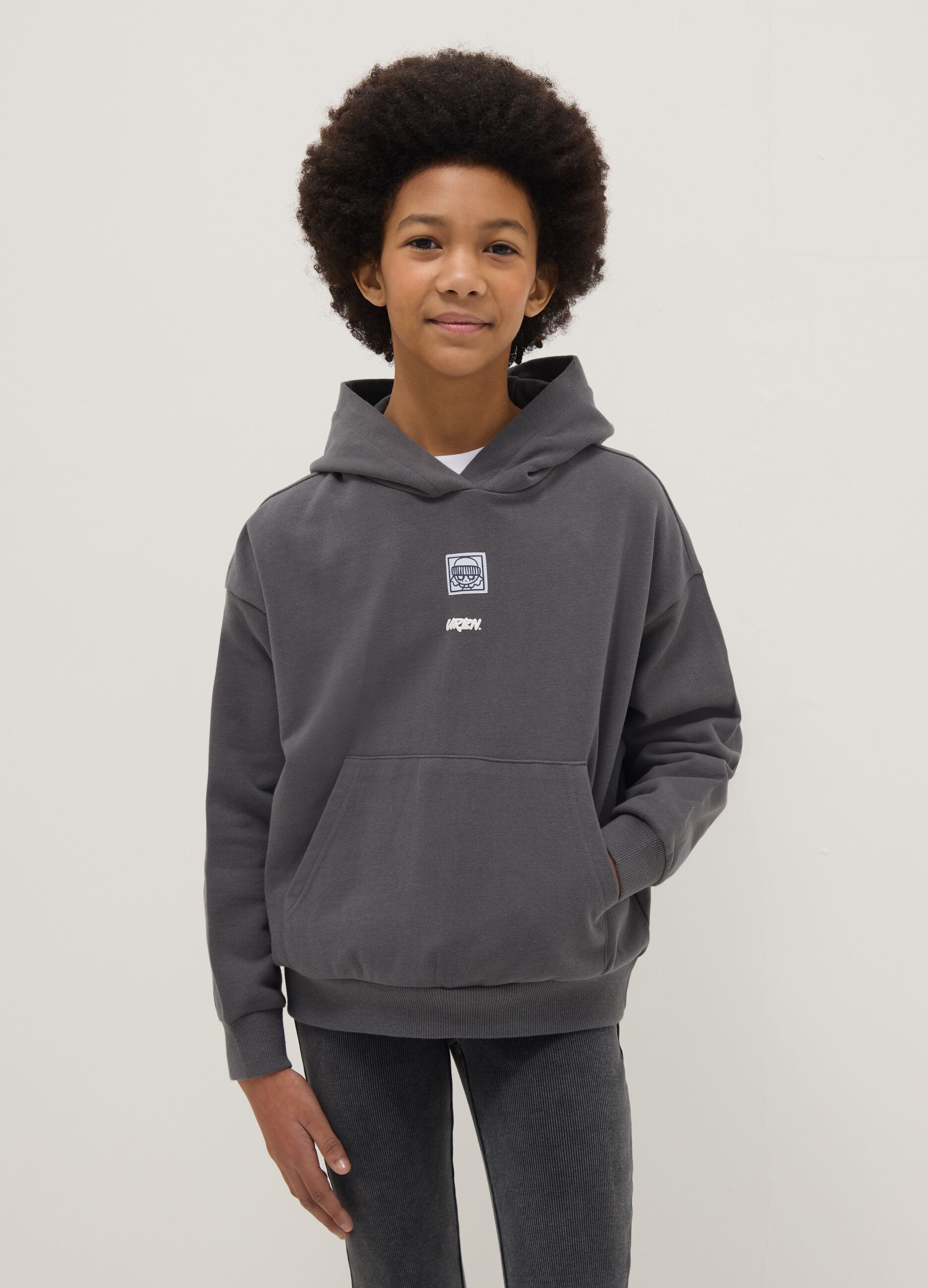 Grey pure cotton hoodie for girls regular fit