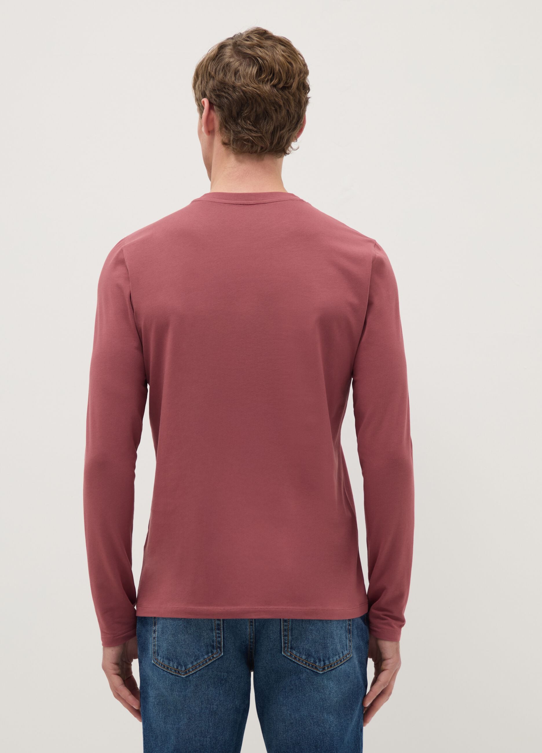 Red Long Sleeve Cotton Stretch Regular Fit T-Shirt