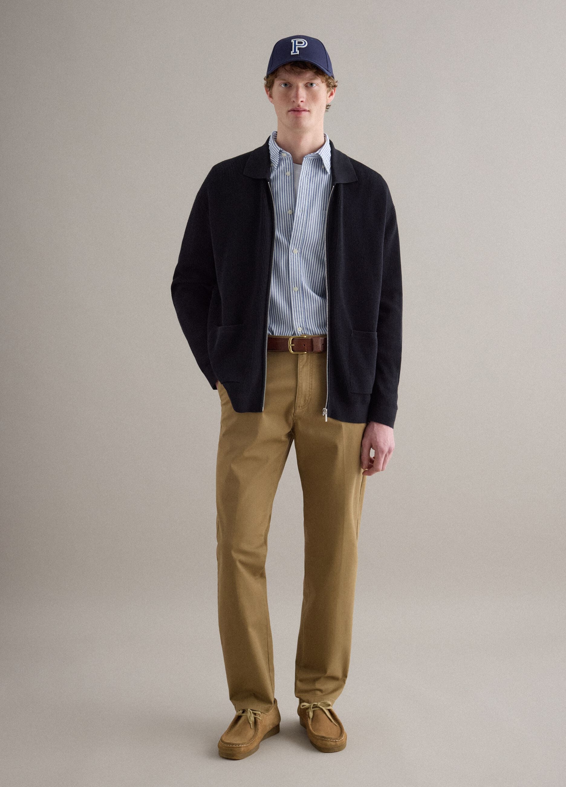 Blue pure cotton cardigan regular fit with full zip