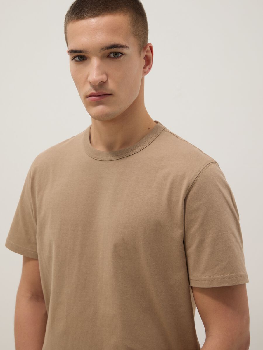 Beige short sleeve pure cotton T-shirt regular fit_3