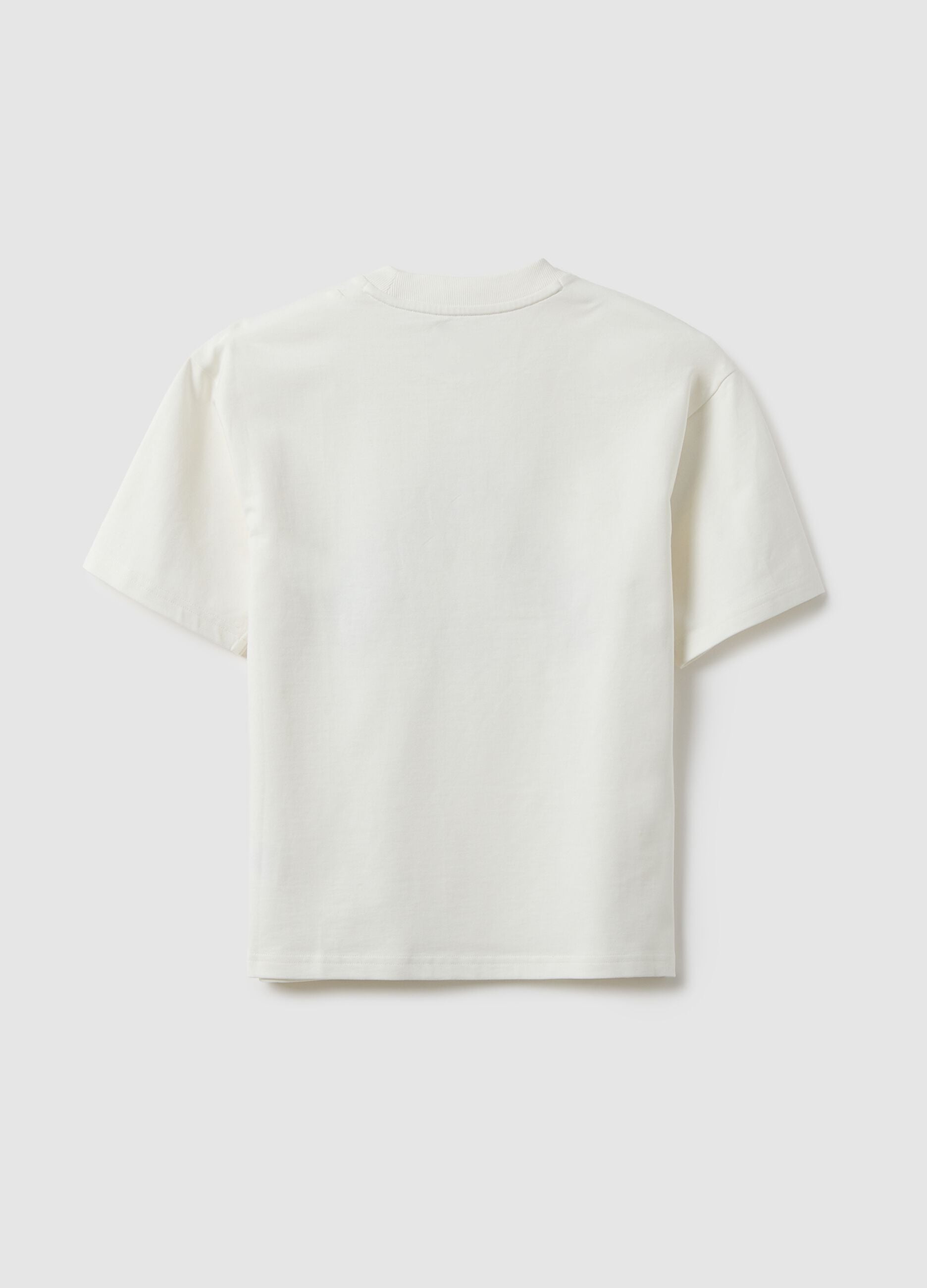 White pure cotton relaxed fit boys' T-shirt with print