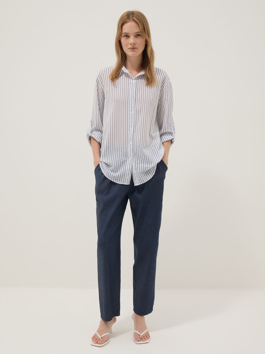 Blue stretch cotton trousers_0