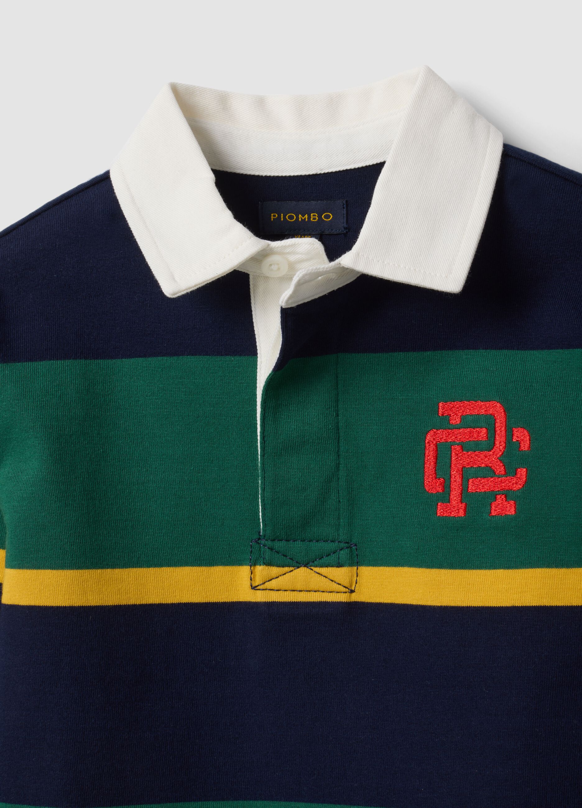 Boys&rsquo; multicolour pure cotton striped rugby polo with classic collar