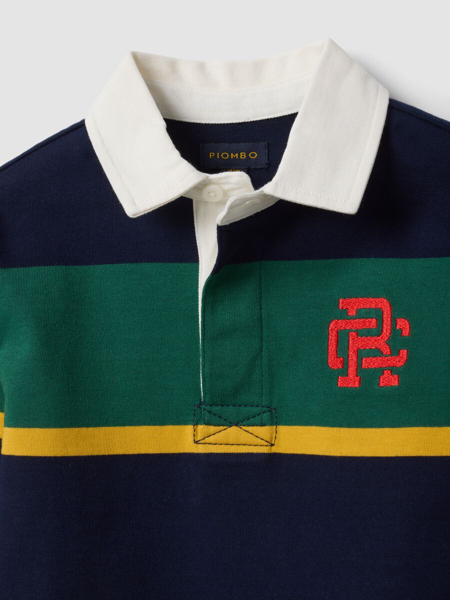 Boys&rsquo; multicolour pure cotton striped rugby polo with classic collar_4