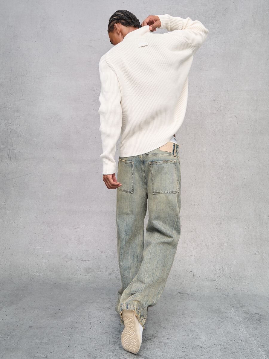 White Ribbed Knit Half-Zip_4