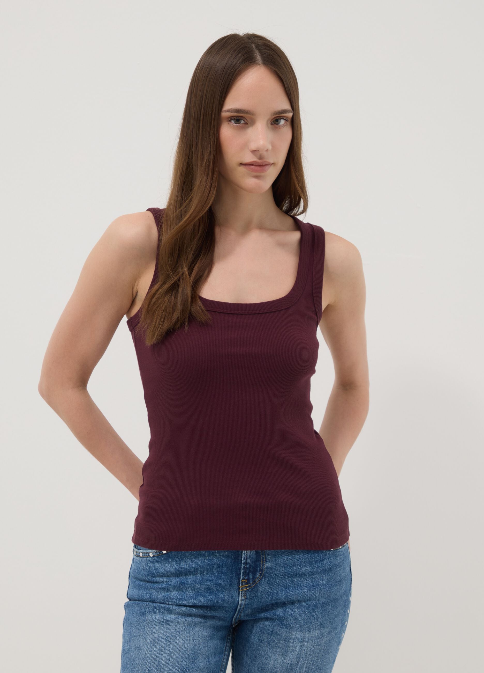 Purple fitted stretch cotton tank top