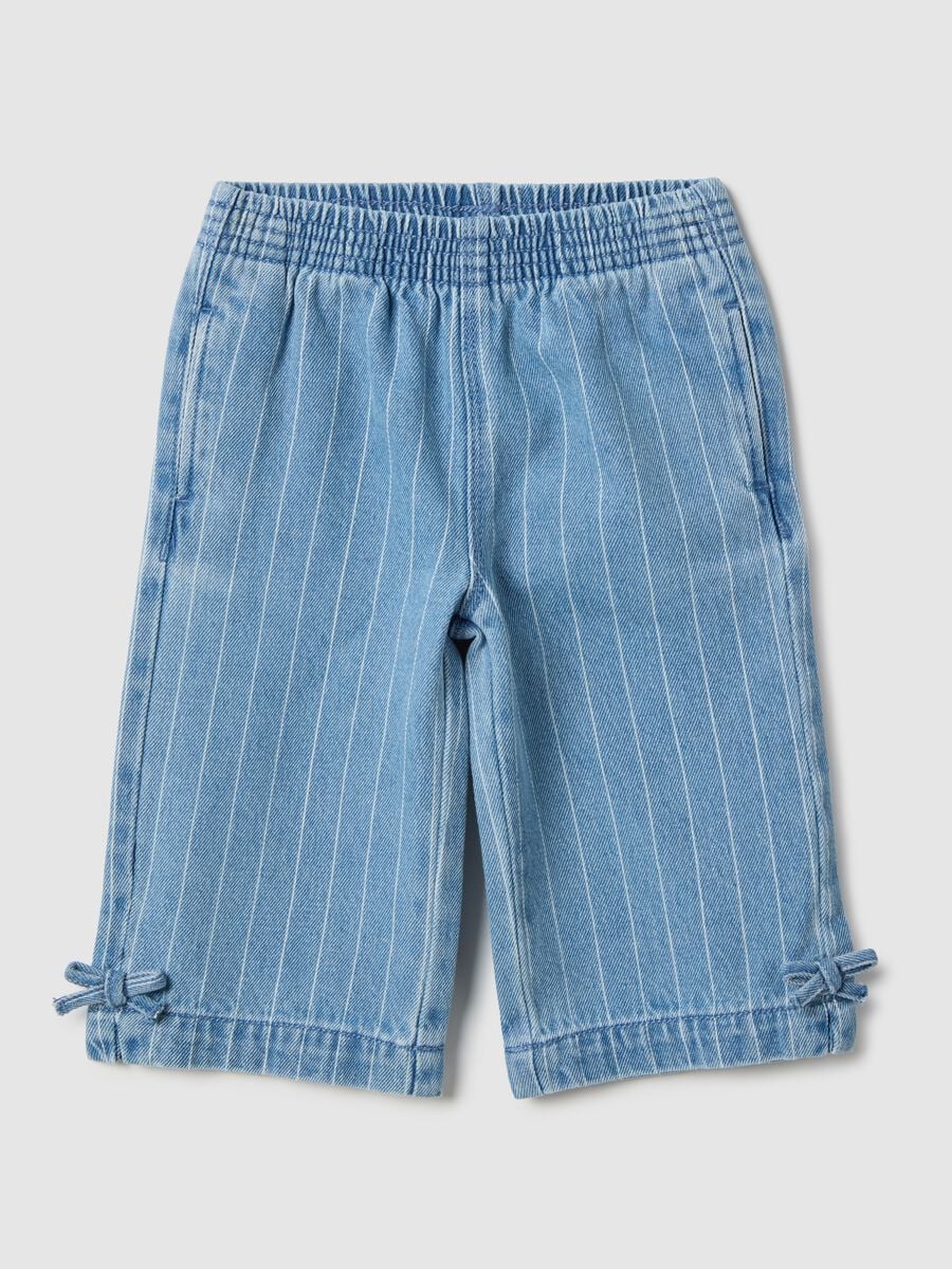 Blue wide leg cotton blend trousers for girls_0