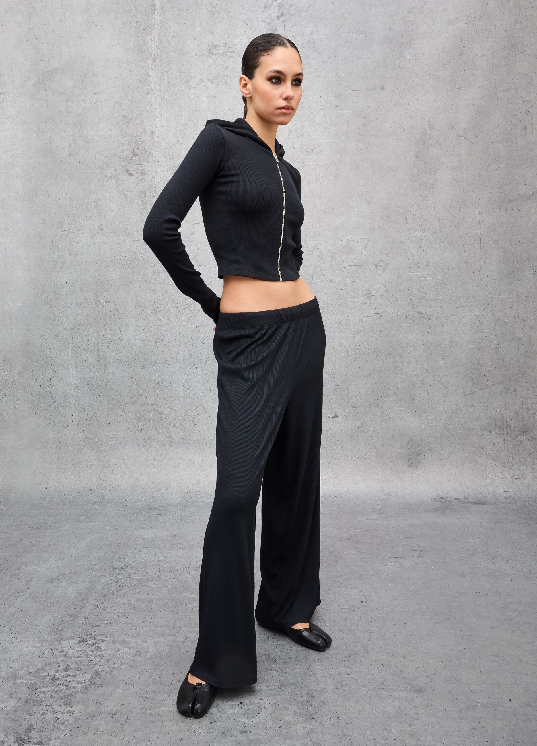 Ribbed Fluid Trousers Black