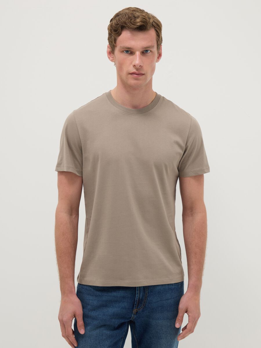 Beige T-shirt in pure cotton regular fit_1