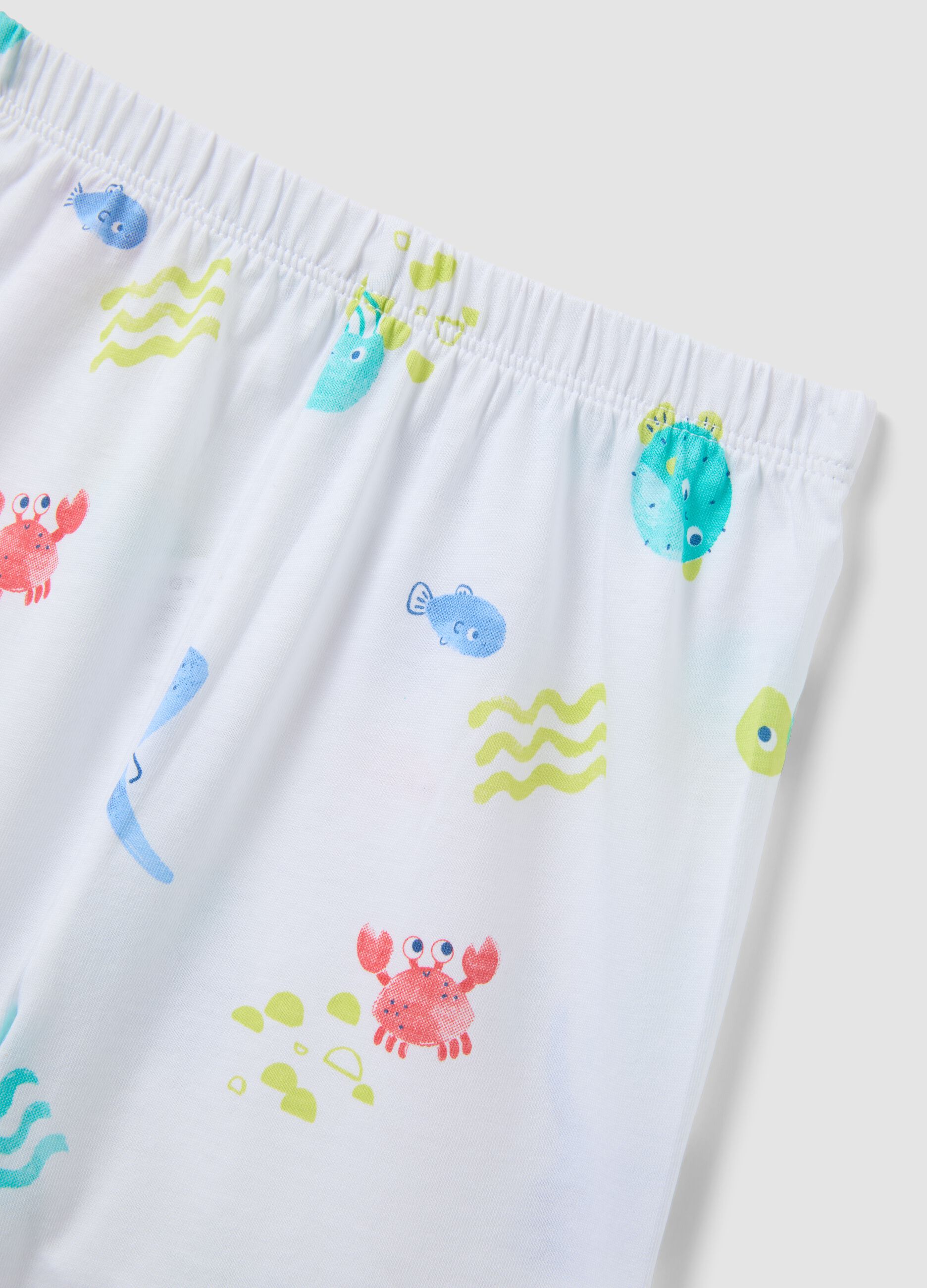Newborn white pure cotton pyjamas regular fit with marine prints