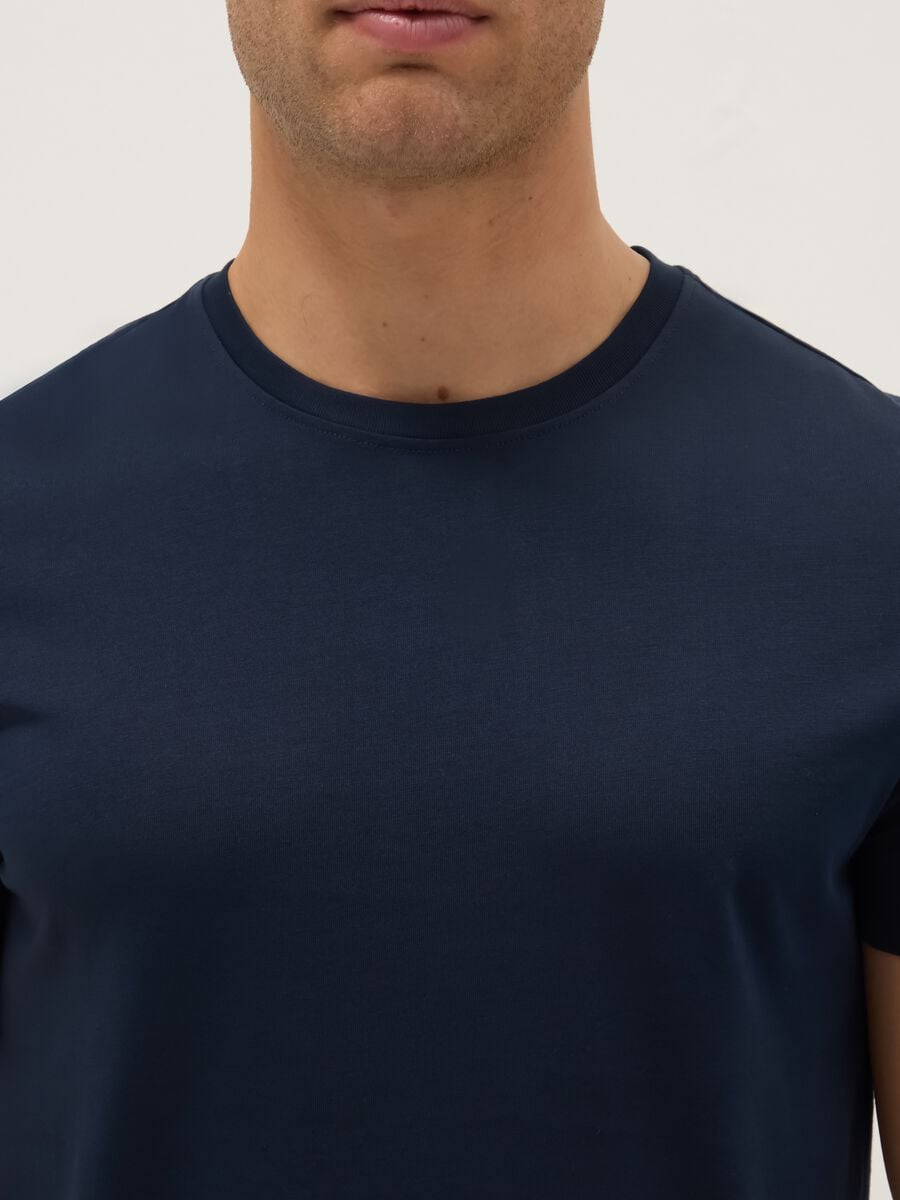 Regular Fit Round Neck Blue Pure Cotton T-shirt_1