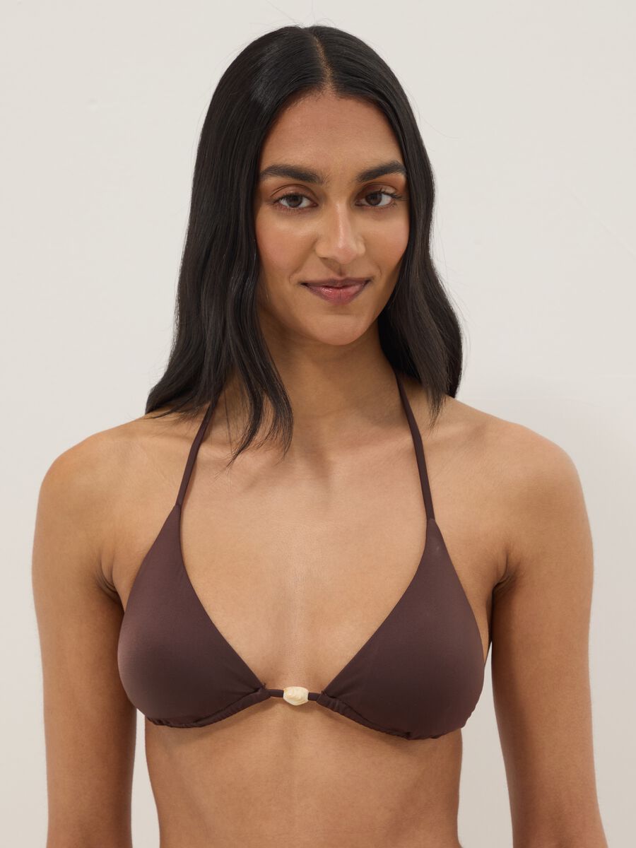 Brown stretch triangle bikini with stones_0