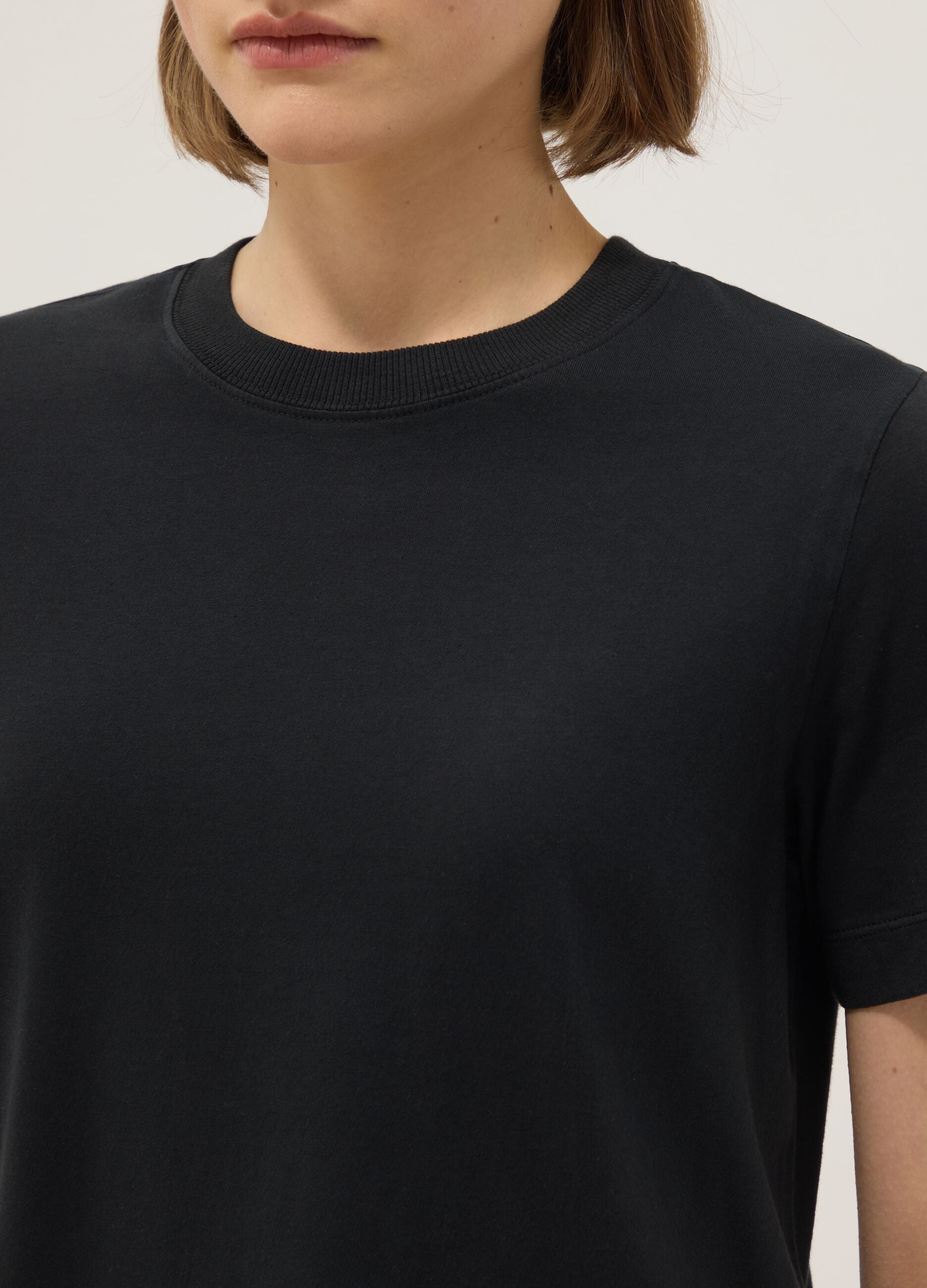 Black pure cotton crew neck t-shirt, regular fit