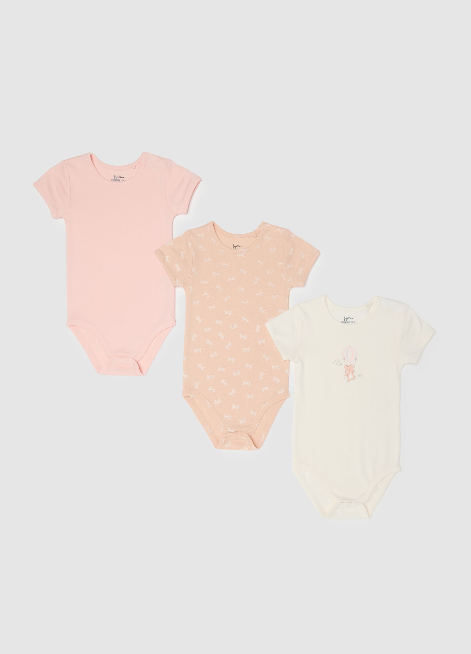 Multicolour short-sleeve pure cotton baby bodysuit tripack