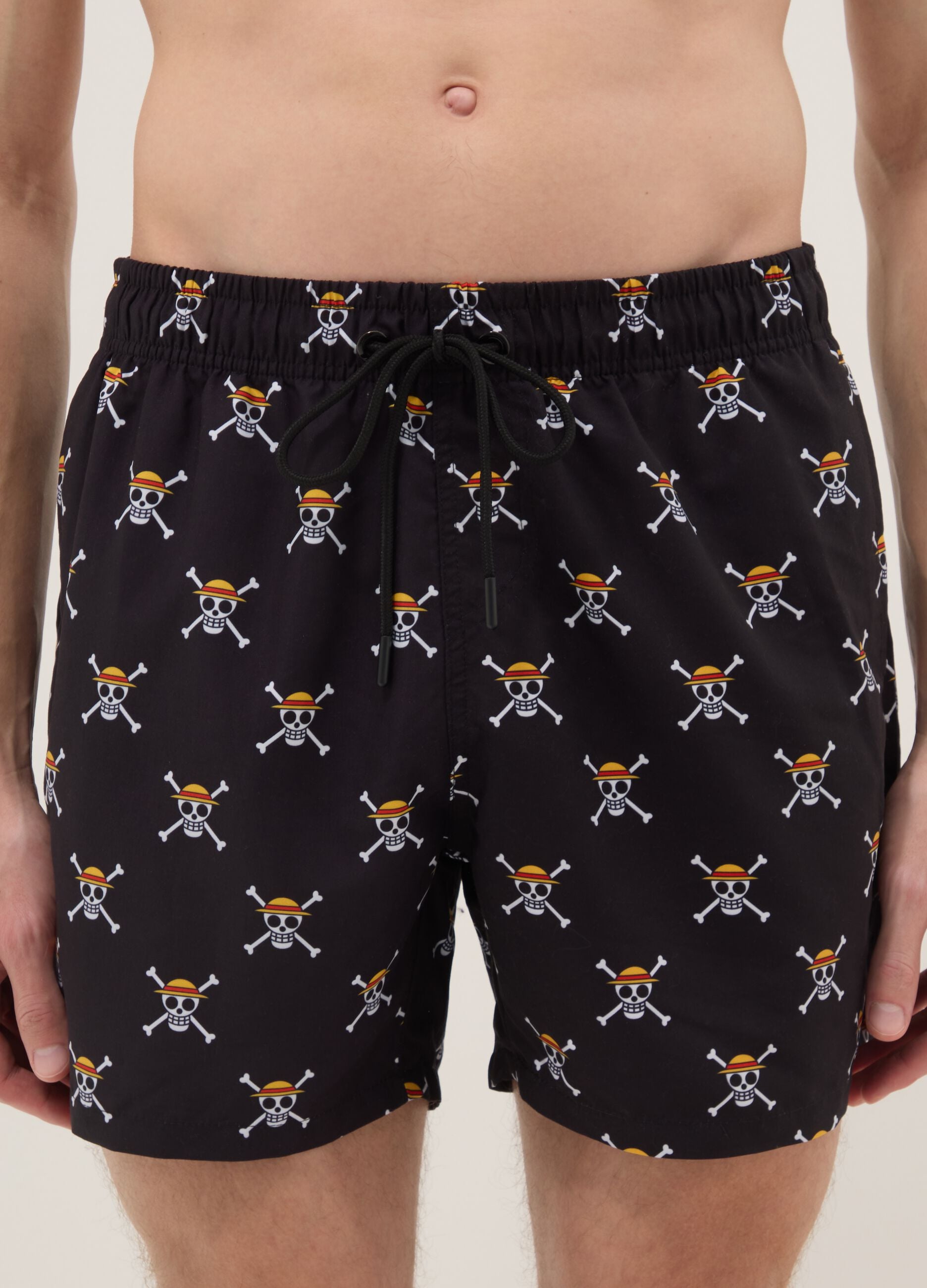 Black Swim Shorts with One Piece Prints