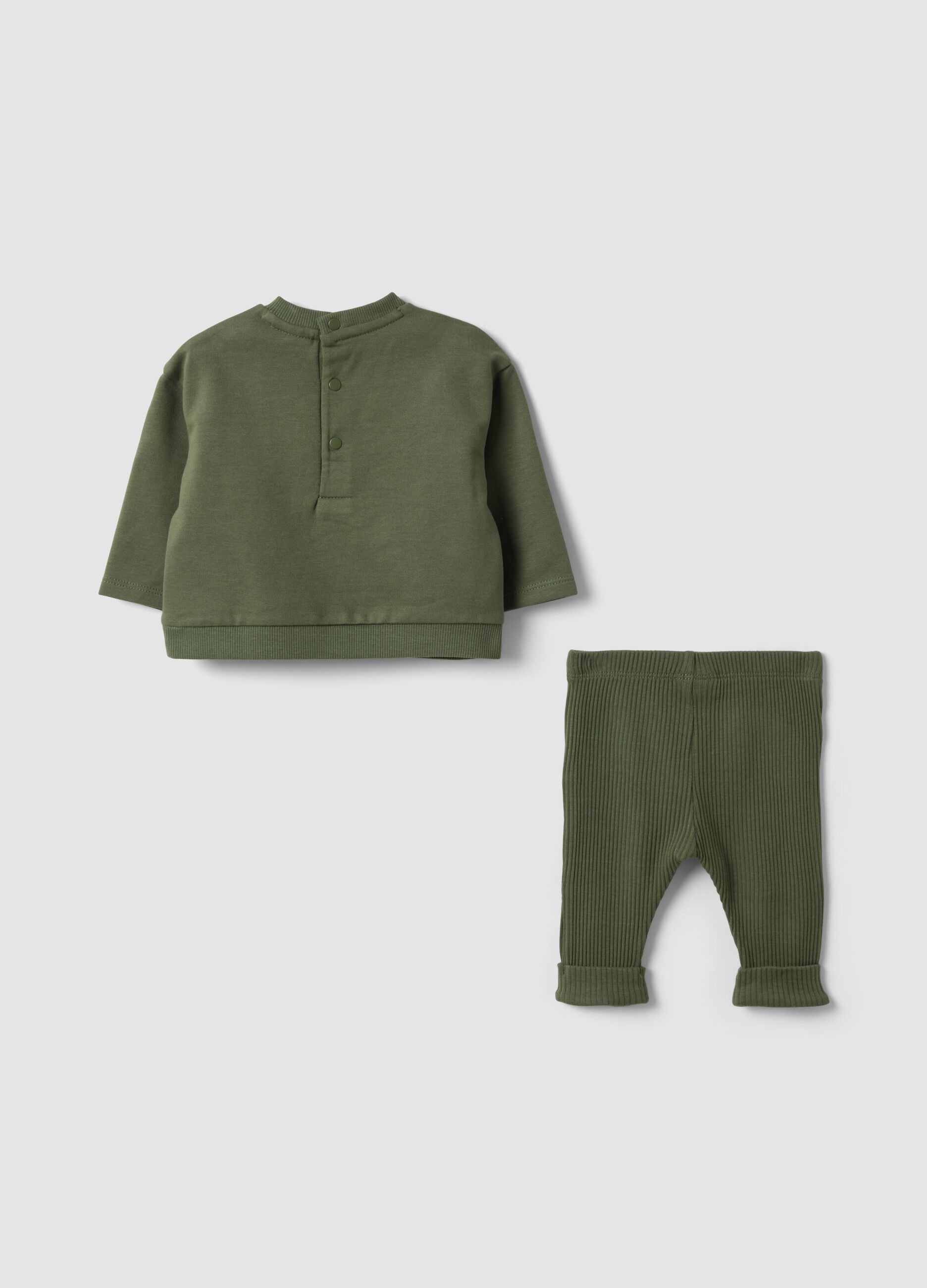Green ribbed organic cotton baby set