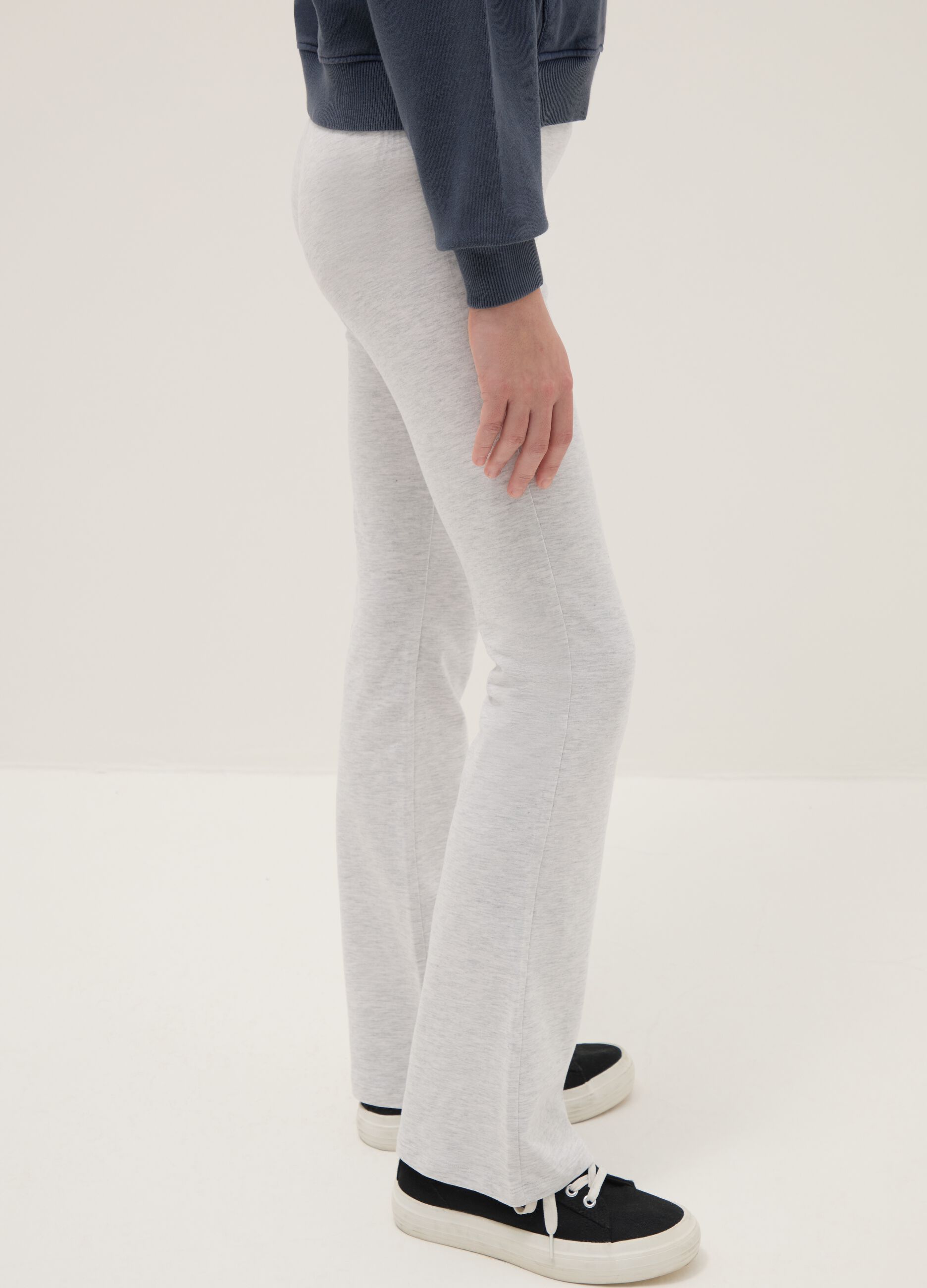 Grey cotton stretch flare fit leggings for girls