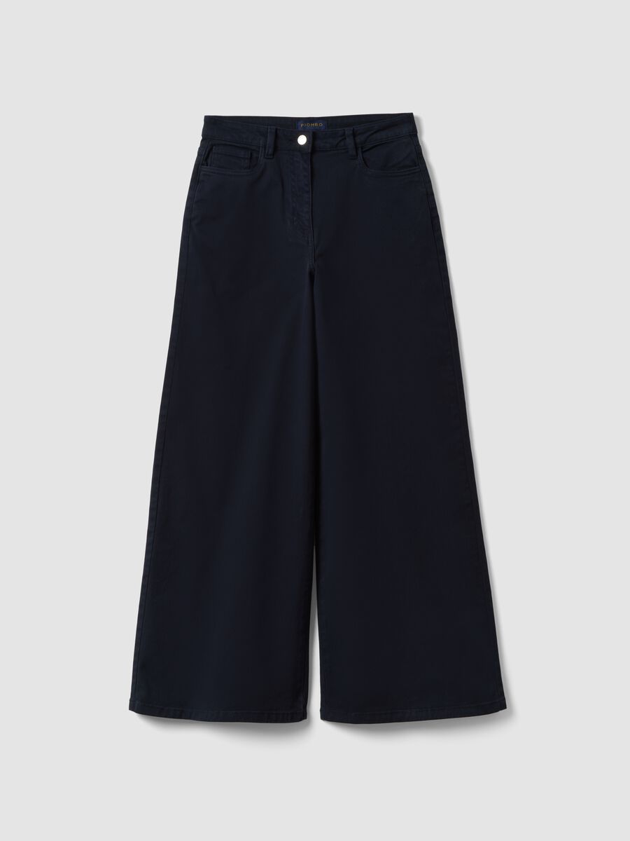 Navy stretch cotton wide-leg trousers_4