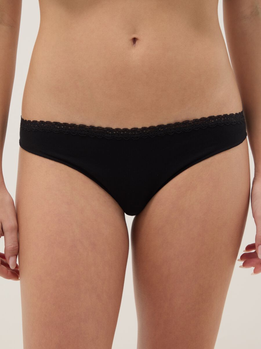 Black Stretch Cotton Brazilian Briefs Regular Fit_1