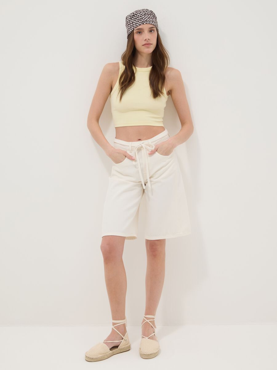 Tank top giallo crop in cotone elasticizzato fitted_2