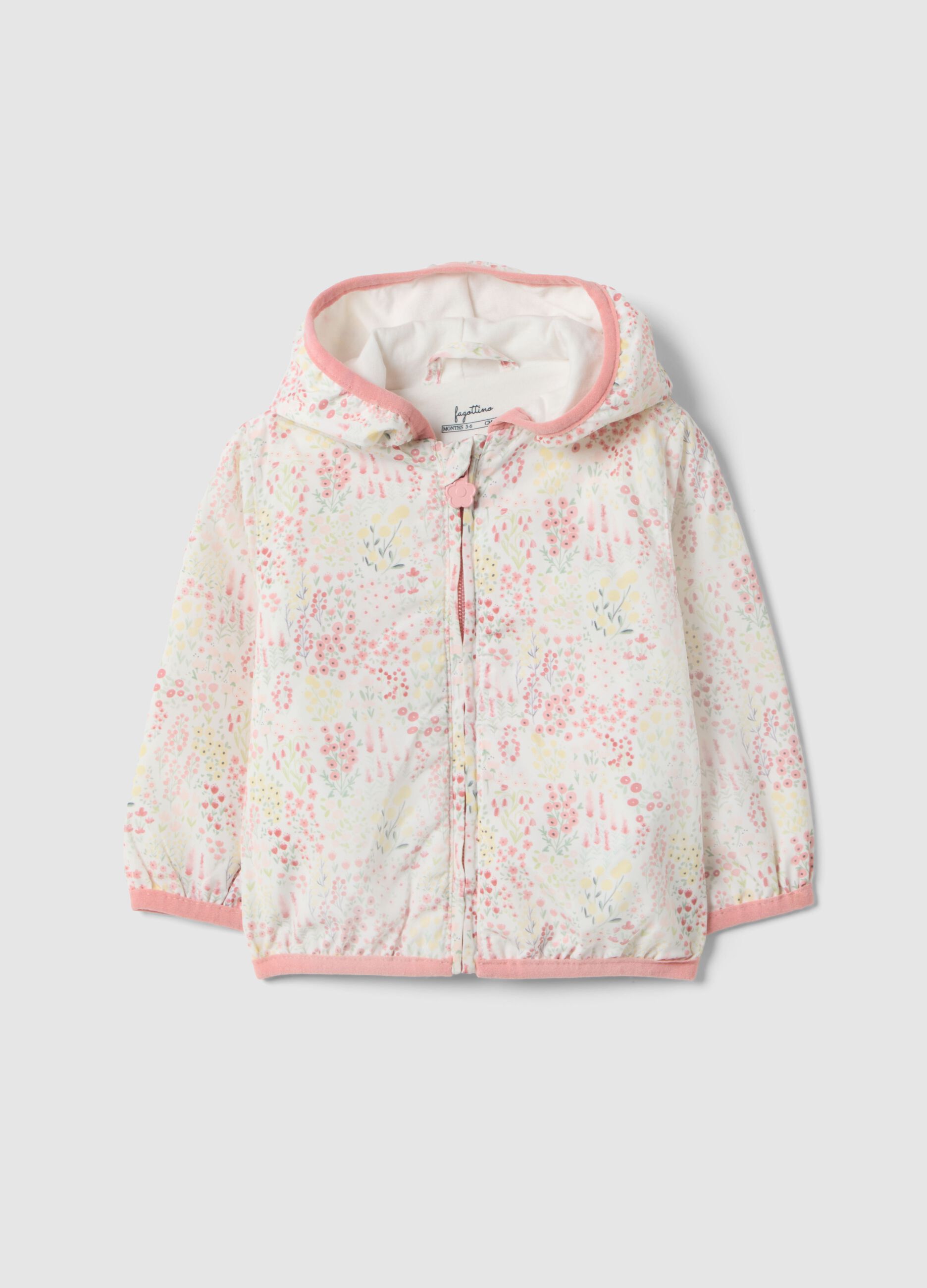 Multicolour regular fit fabric jacket with hood for girls