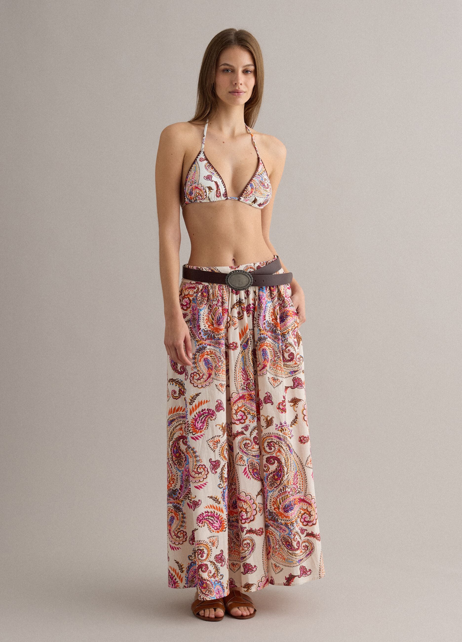 Multicolour paisley stretch-fabric bikini top