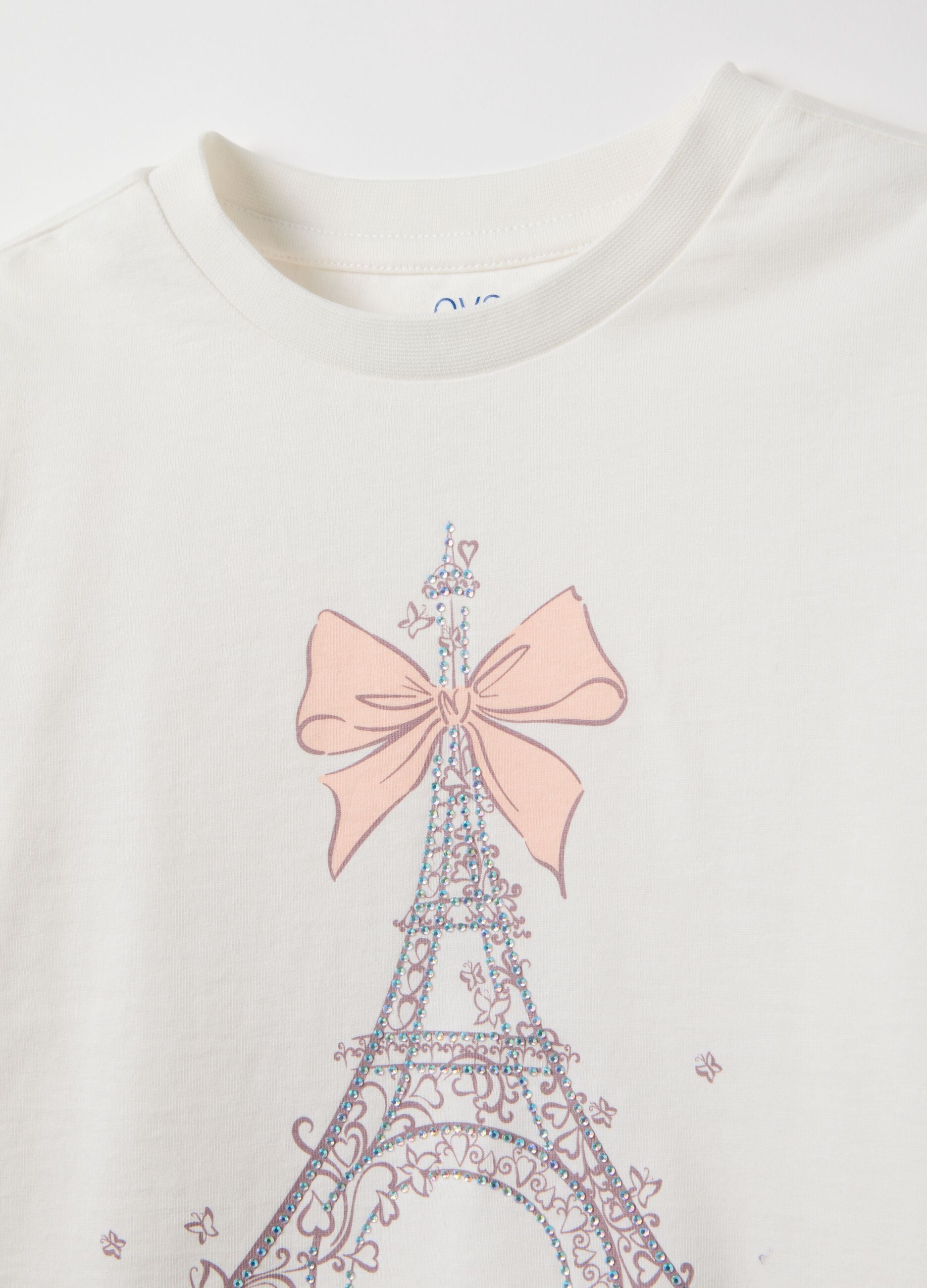 Girls' white pure cotton regular fit T-shirt
