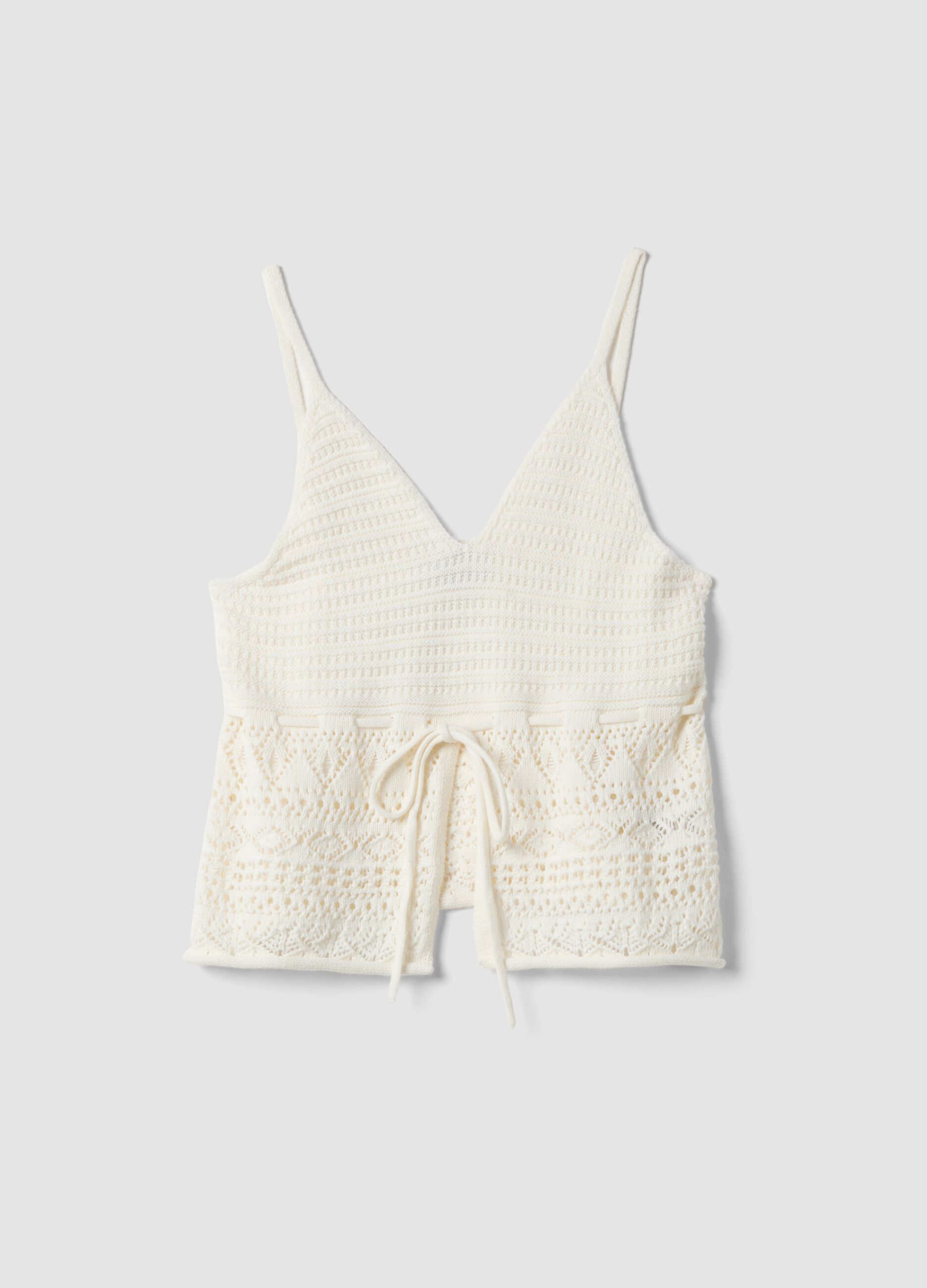 White pure cotton regular-fit top with openwork texture