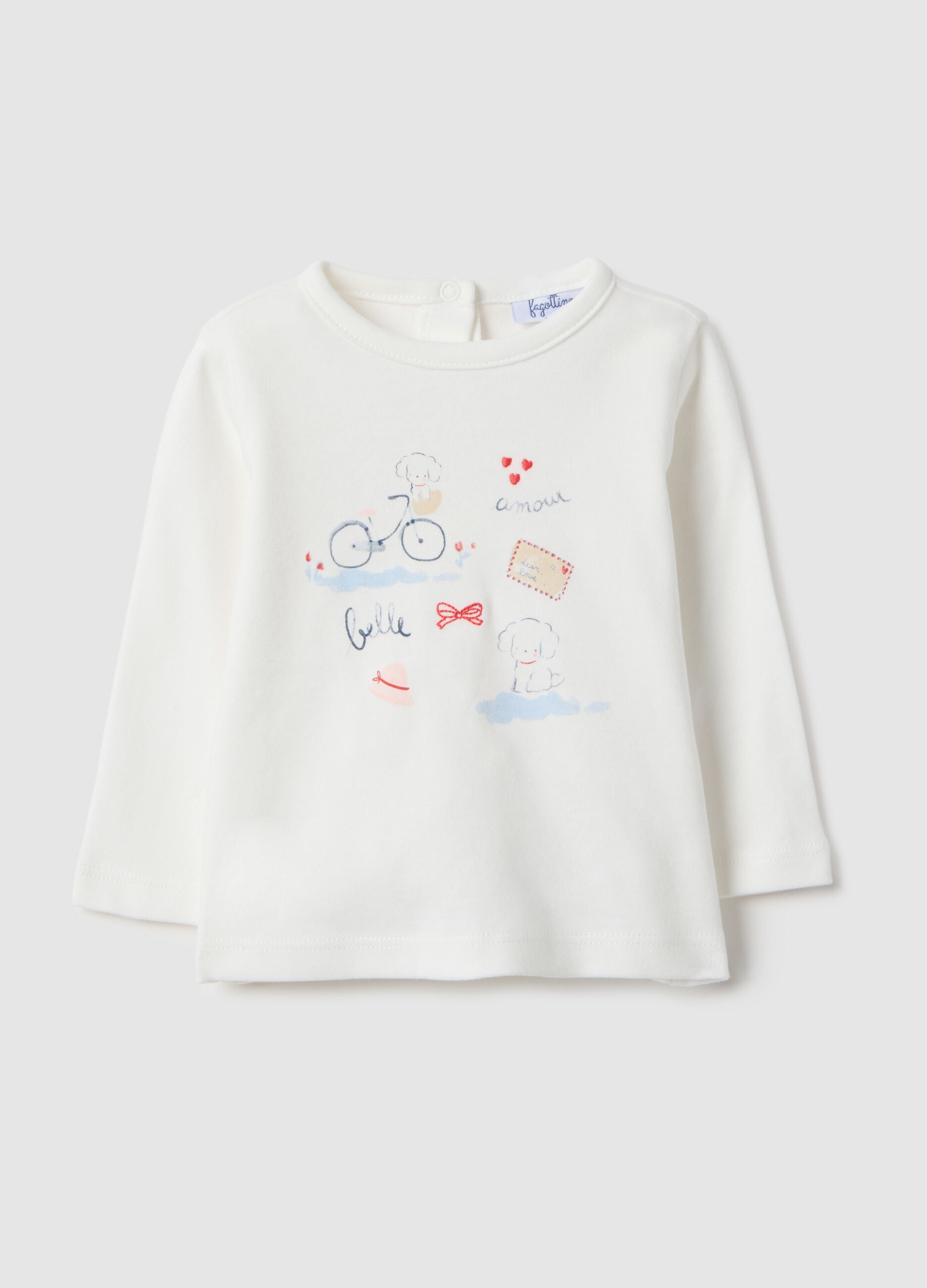 White pure cotton baby top regular fit with designs