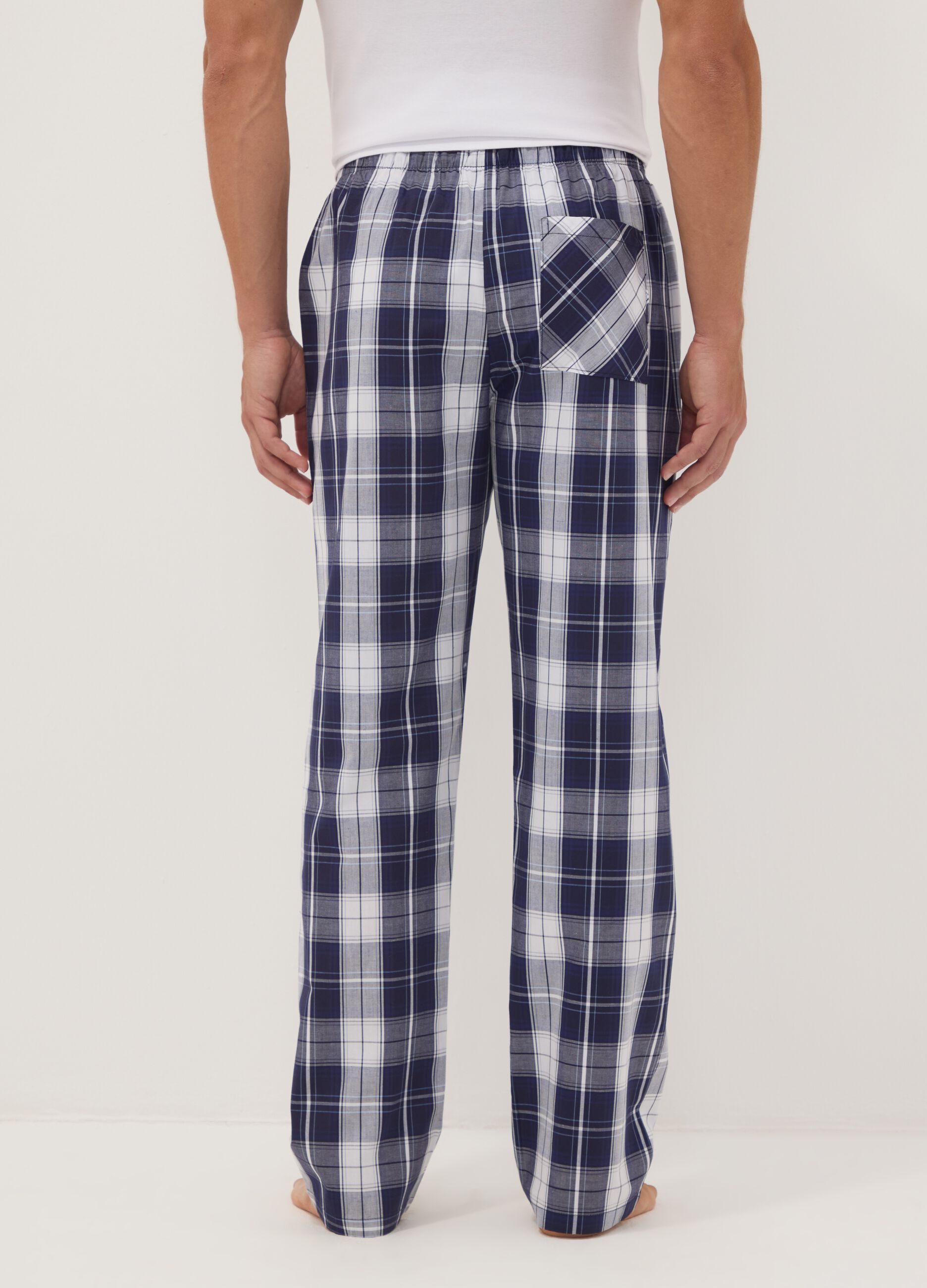 Men&rsquo;s blue organic cotton checked pyjama trousers
