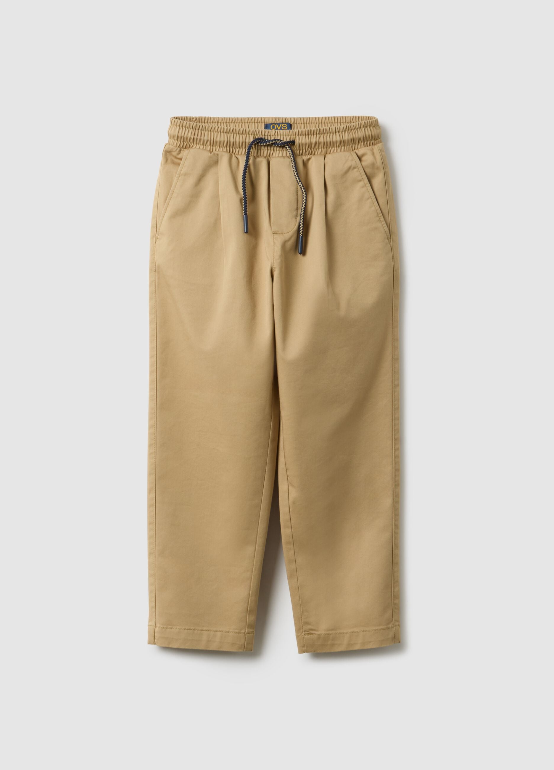 Beige Stretch Cotton Jogger Trousers for Kids