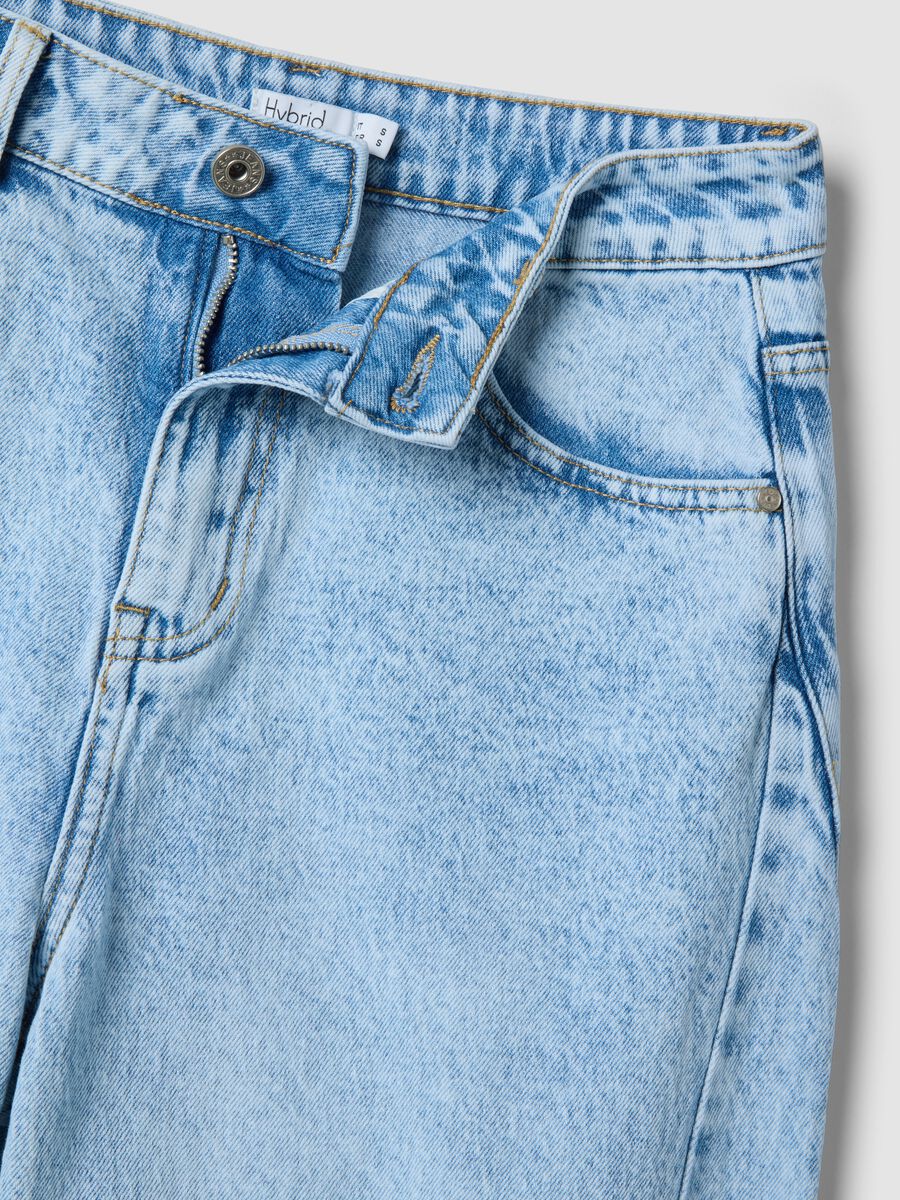 Regular fit light blue cotton blend denim trousers_5