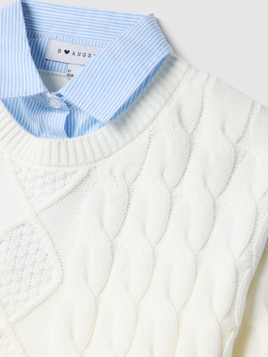 Maglione in misto cotone bianco regular fit con motivo intrecciato_5