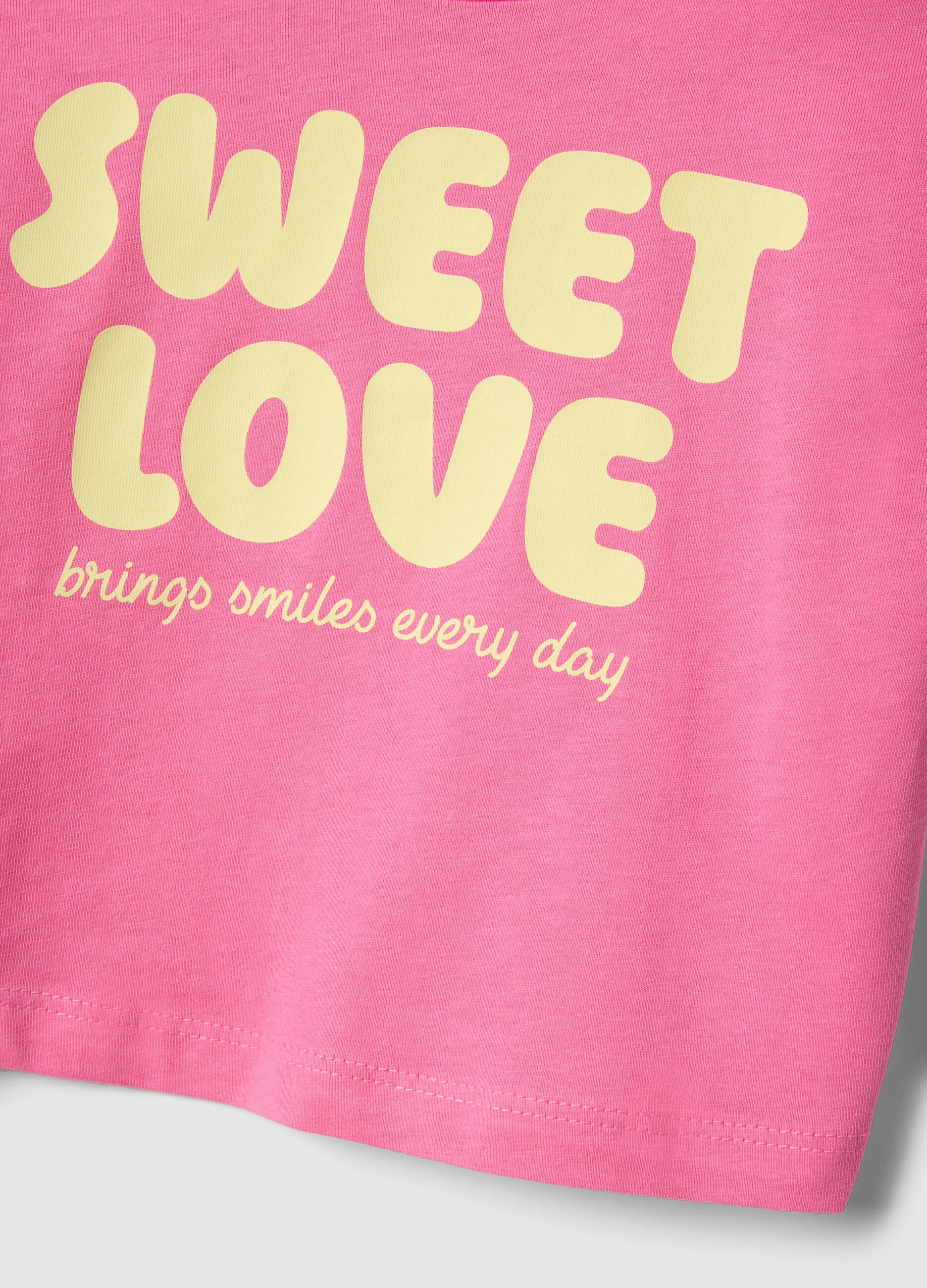 Girls' pink pure cotton boxy fit T-shirt with print