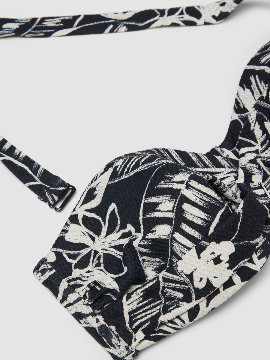 Black stretch bandeau bikini top with floral print_5