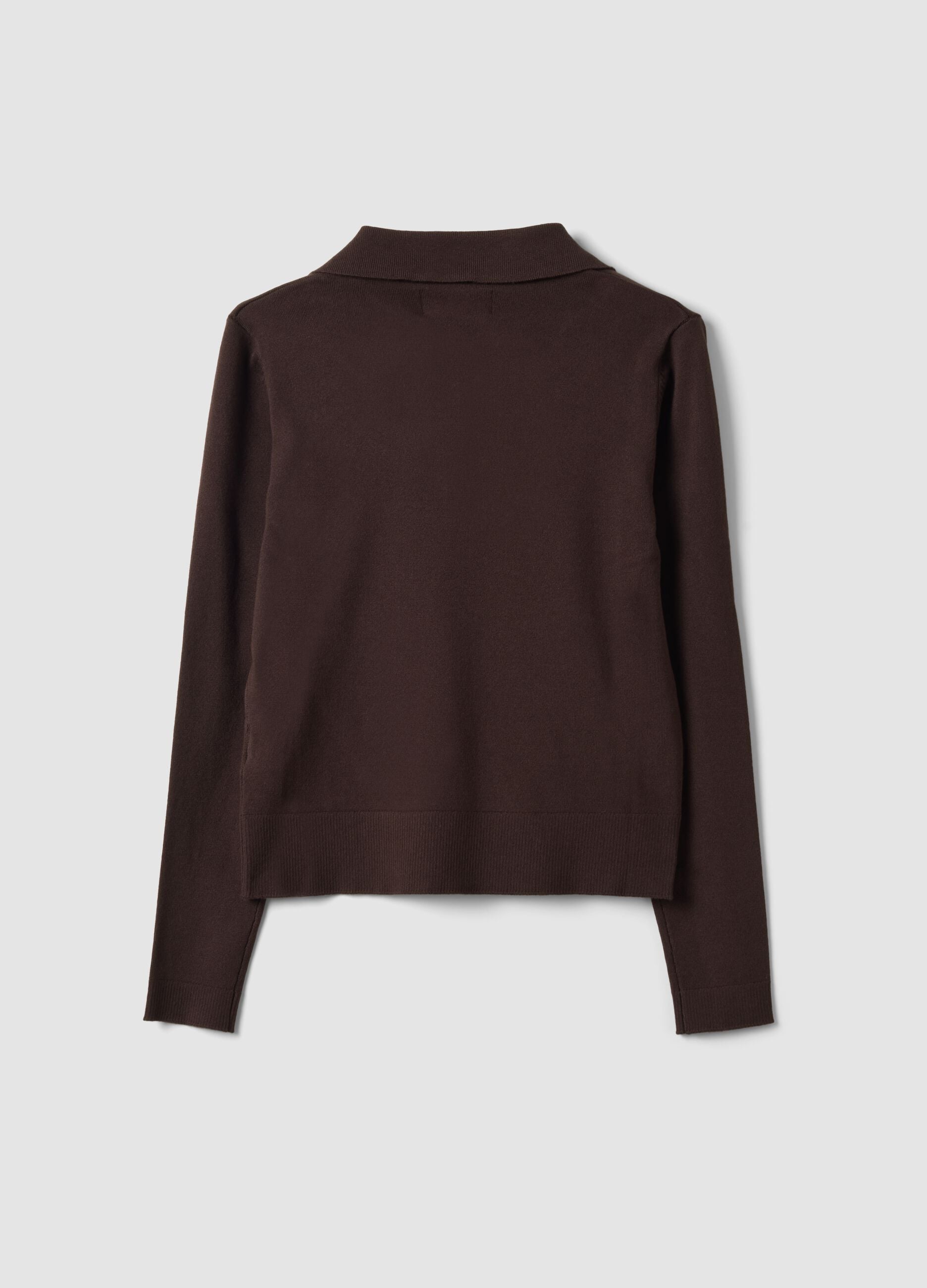 Brown viscose-blend polo-collar jumper, regular fit